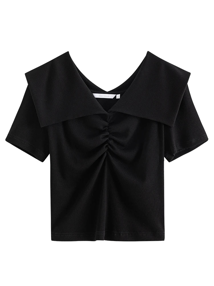 Blush Ruched Sailor Collar Knit Top