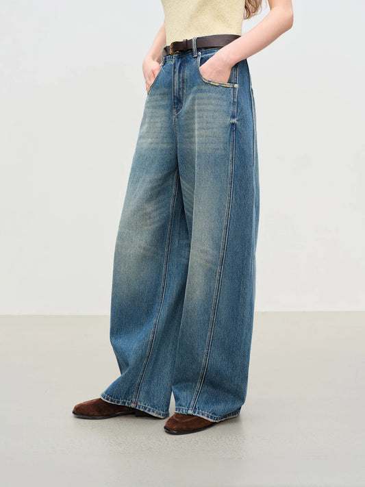 Medium Wash Flared Wide Leg Jeans