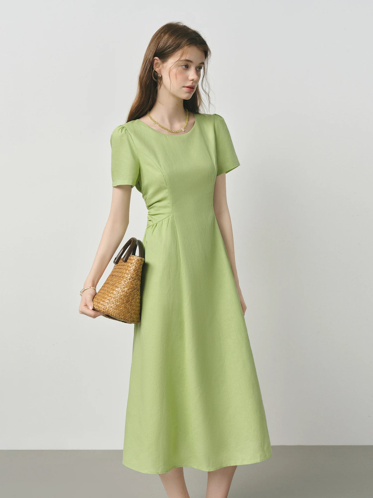 Pale Blue Pleated Waist Midi Dress