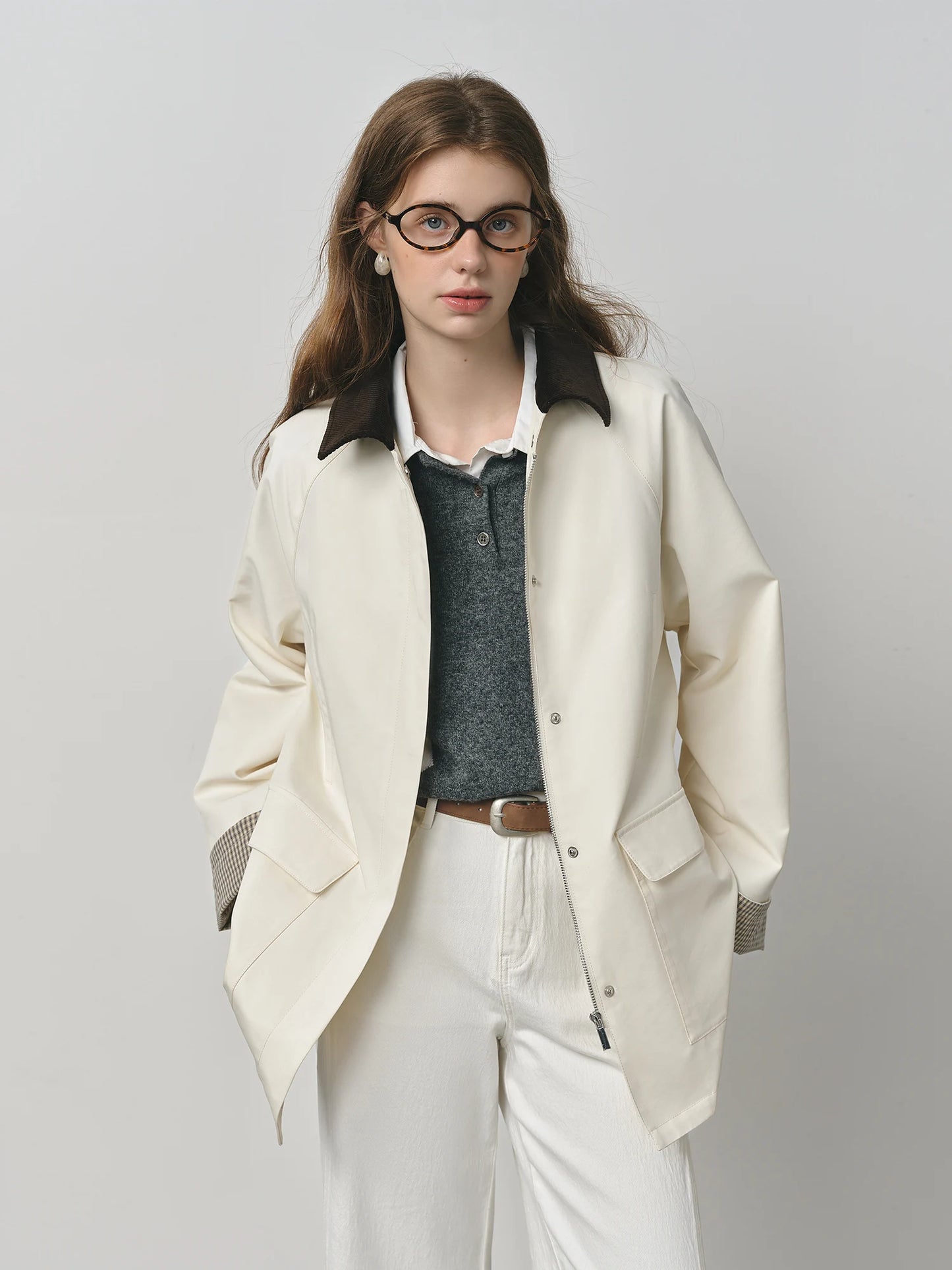 Blush Contrast Collar Utility Jacket