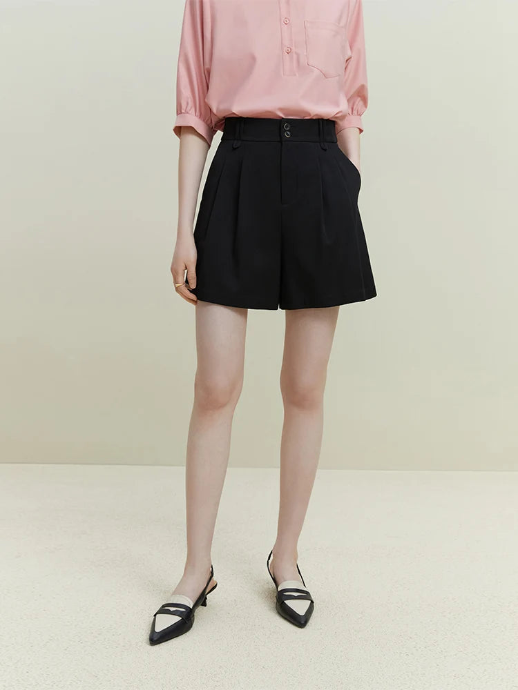 Brown Pleated Belted Bermuda Shorts