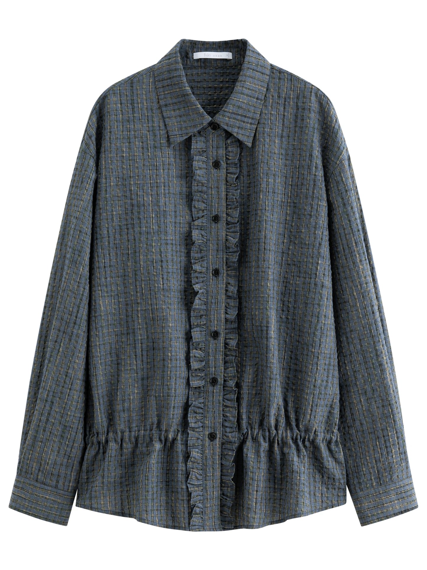 Charcoal Ruffle Front Textured Blouse