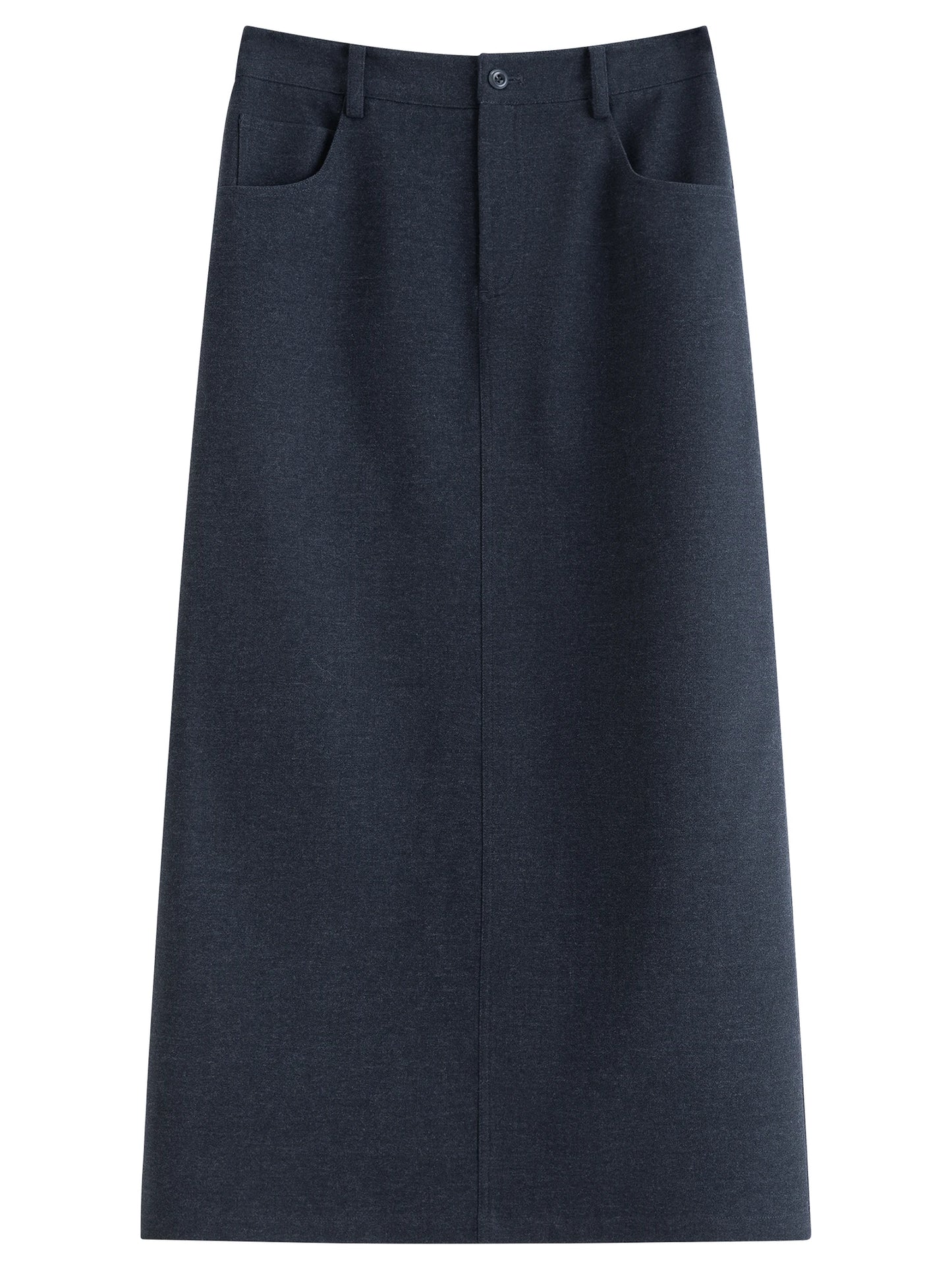 Navy Rivet Denim A-Line Midi Skirt