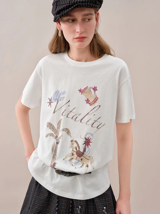 White Botanical Graphic Relaxed Tee