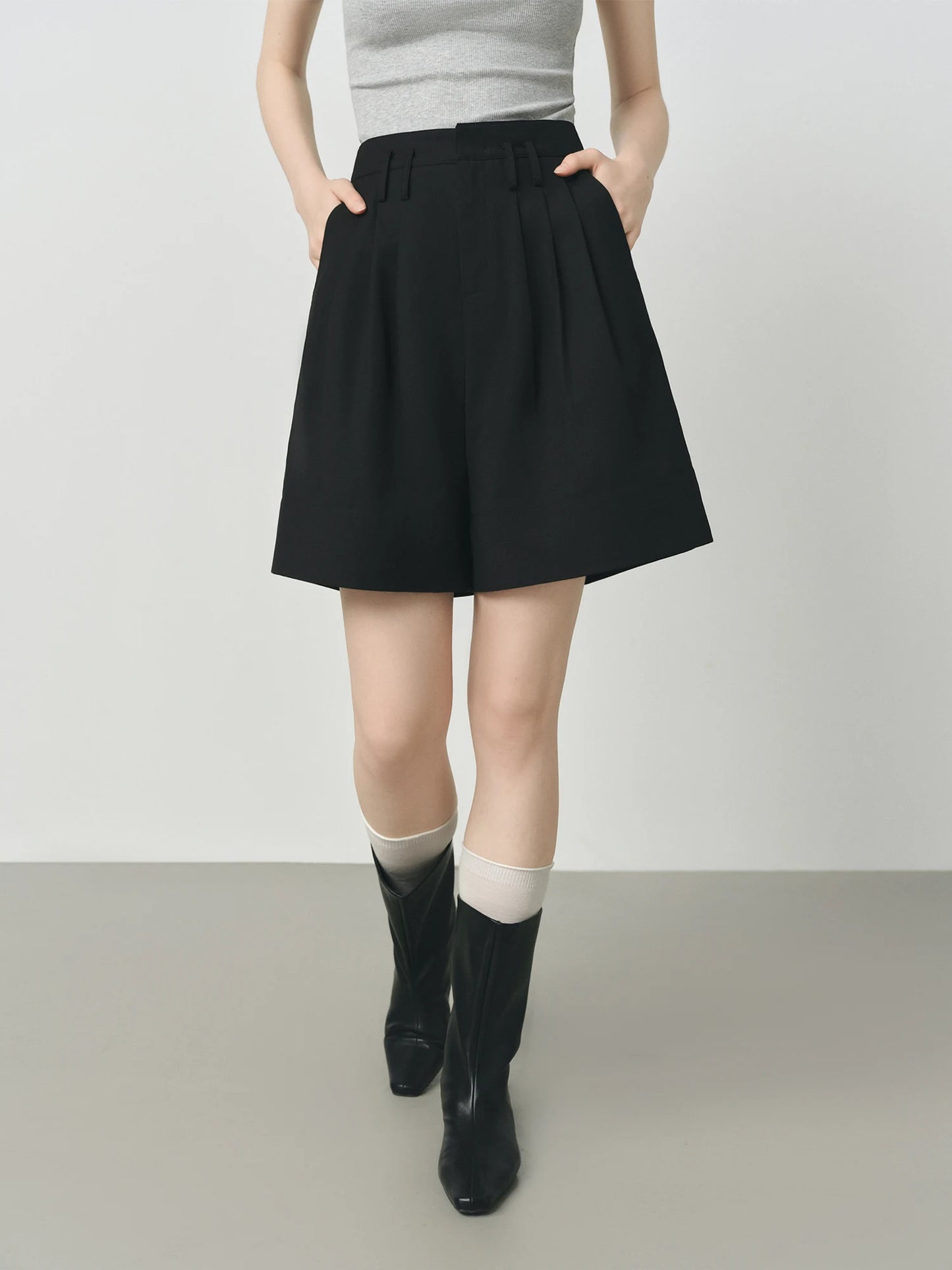 Black Structured Wide Leg Shorts