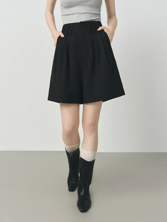 Black Structured Wide Leg Shorts