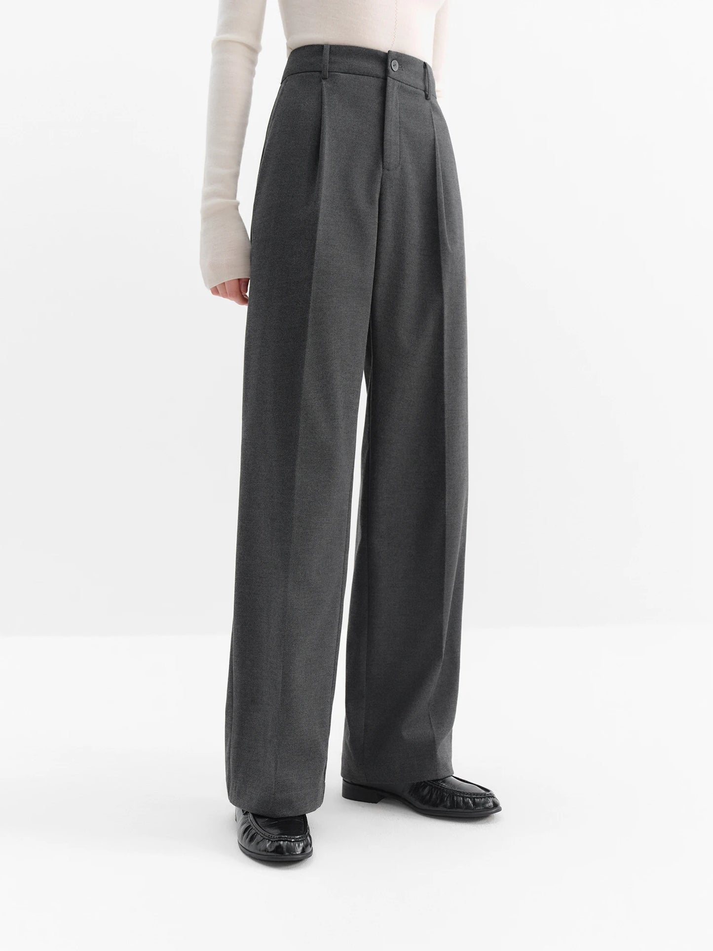 Charcoal High Waist Straight Trousers