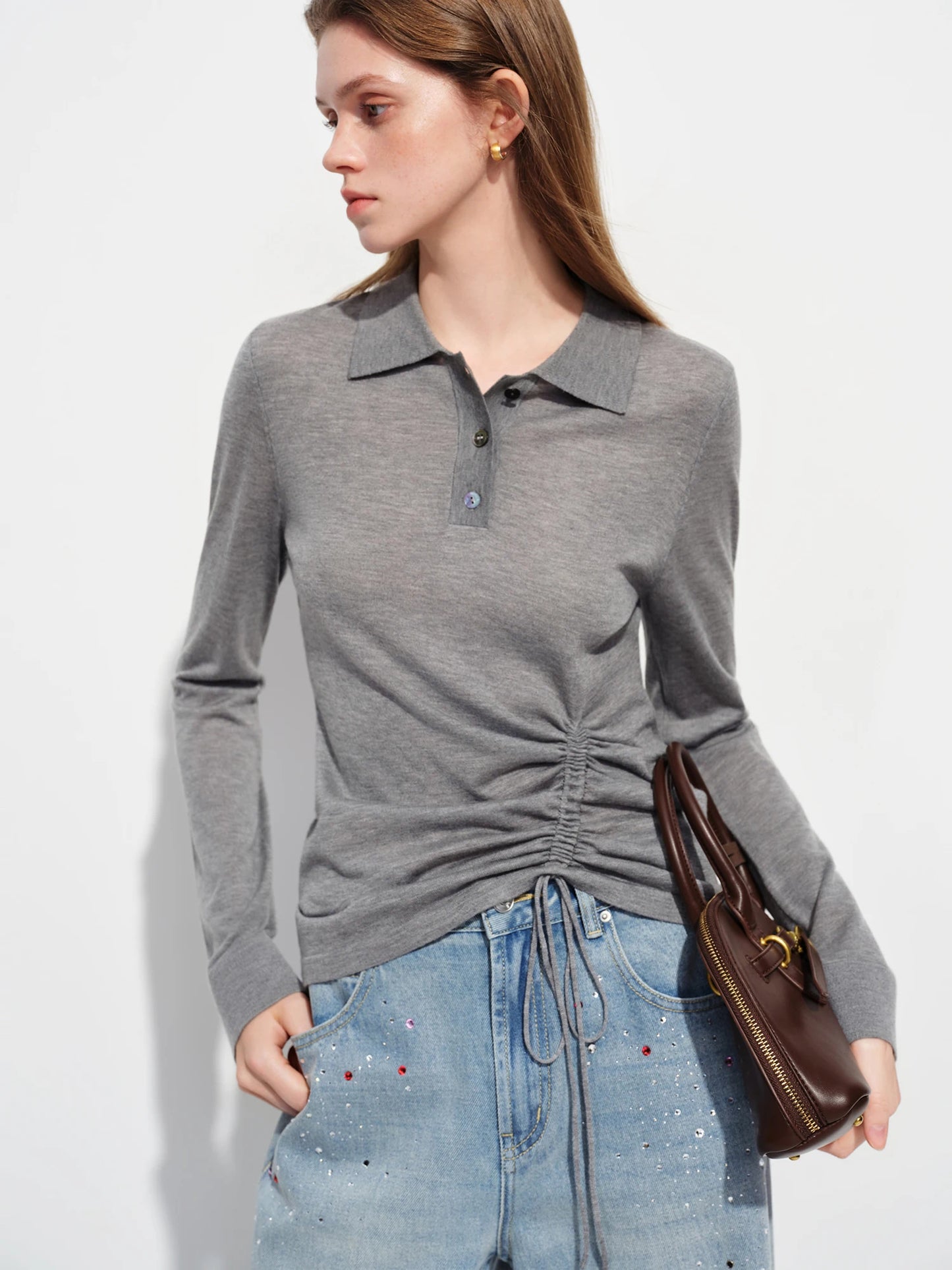 Butter Yellow Drawstring Polo Knit Top