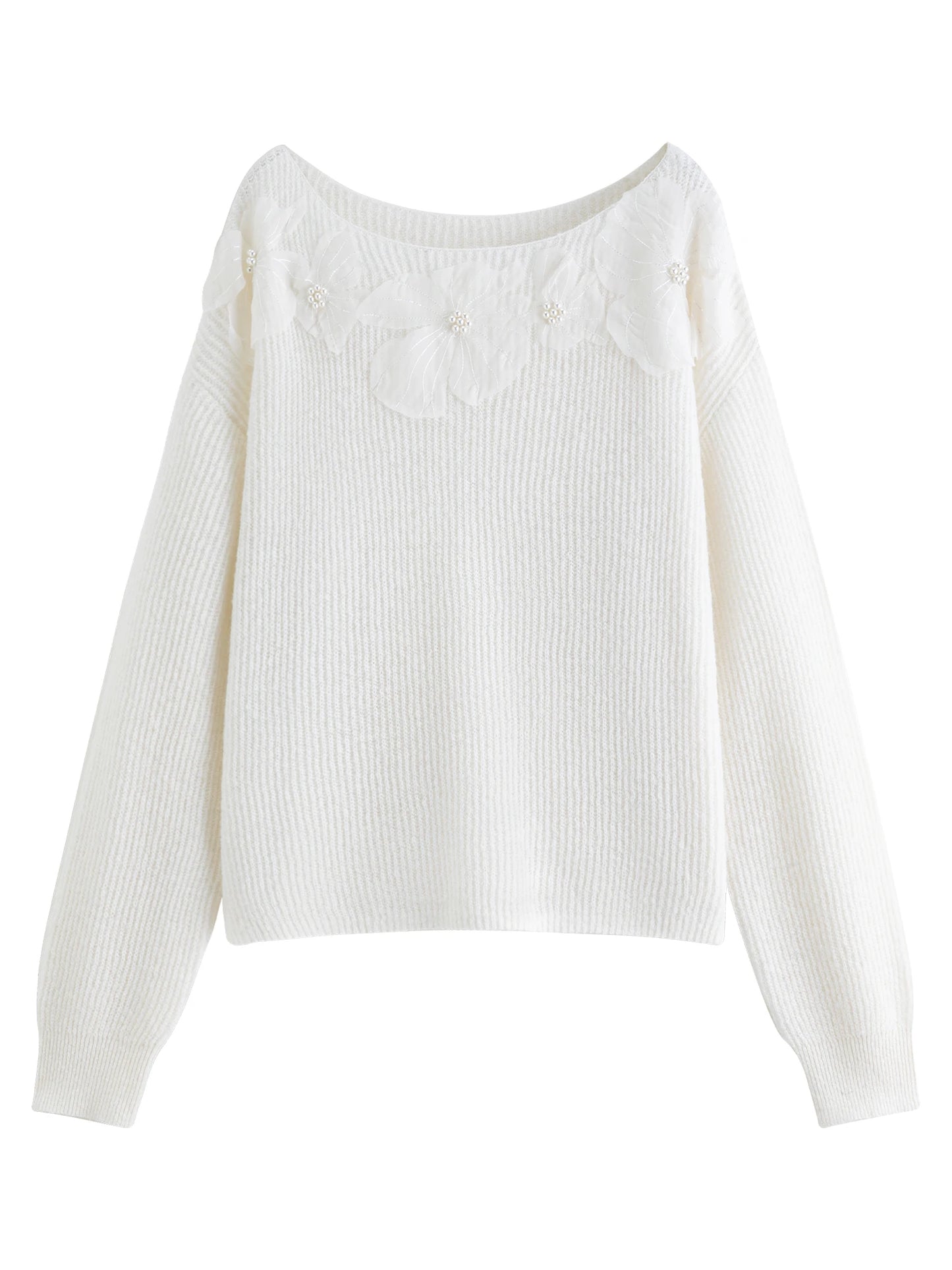 Ivory Pearl Floral Knit Sweater