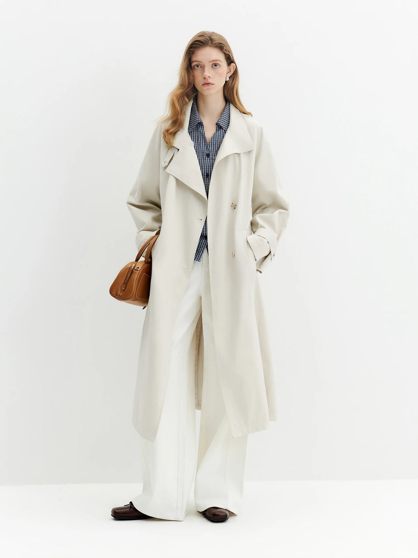 Ivory Relaxed Lapel Mid Length Trench