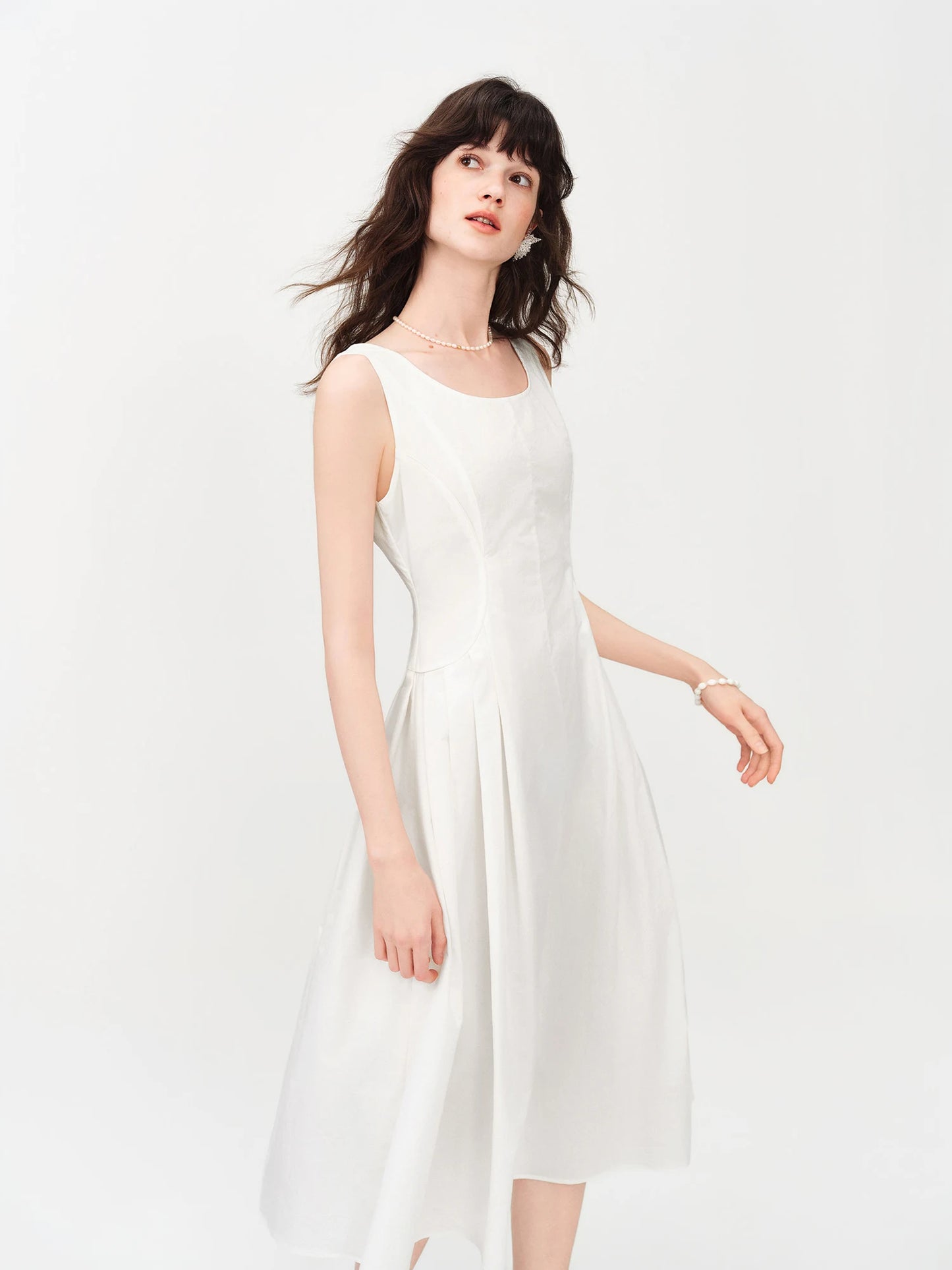 Black Square Neck A-Line Midi Dress