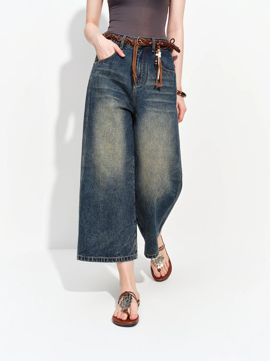 Vintage Wash Cropped Barrel Jeans