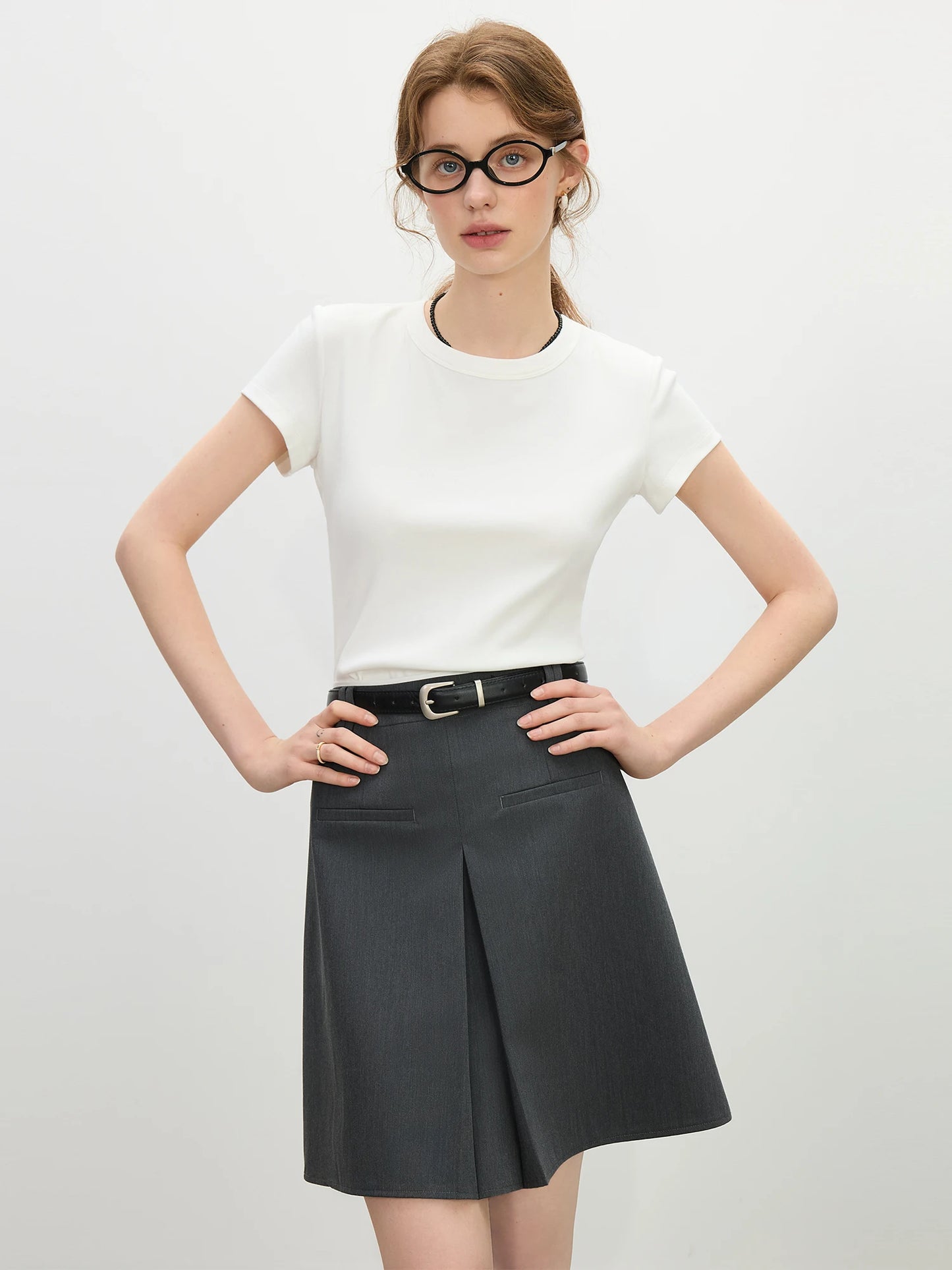 White Straight Shoulder Fitted Tee