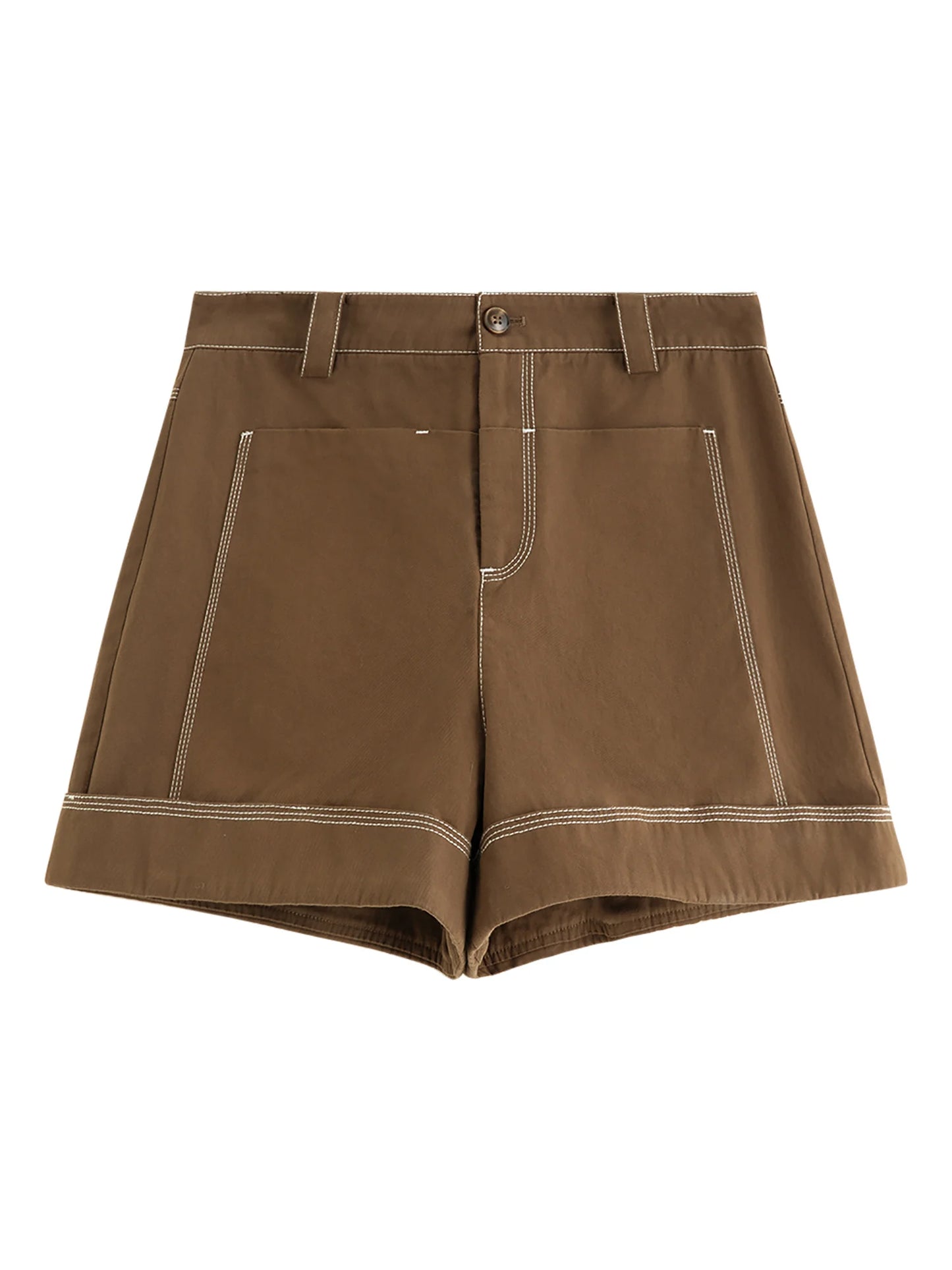 Brown Contrast Stitch Utility Shorts