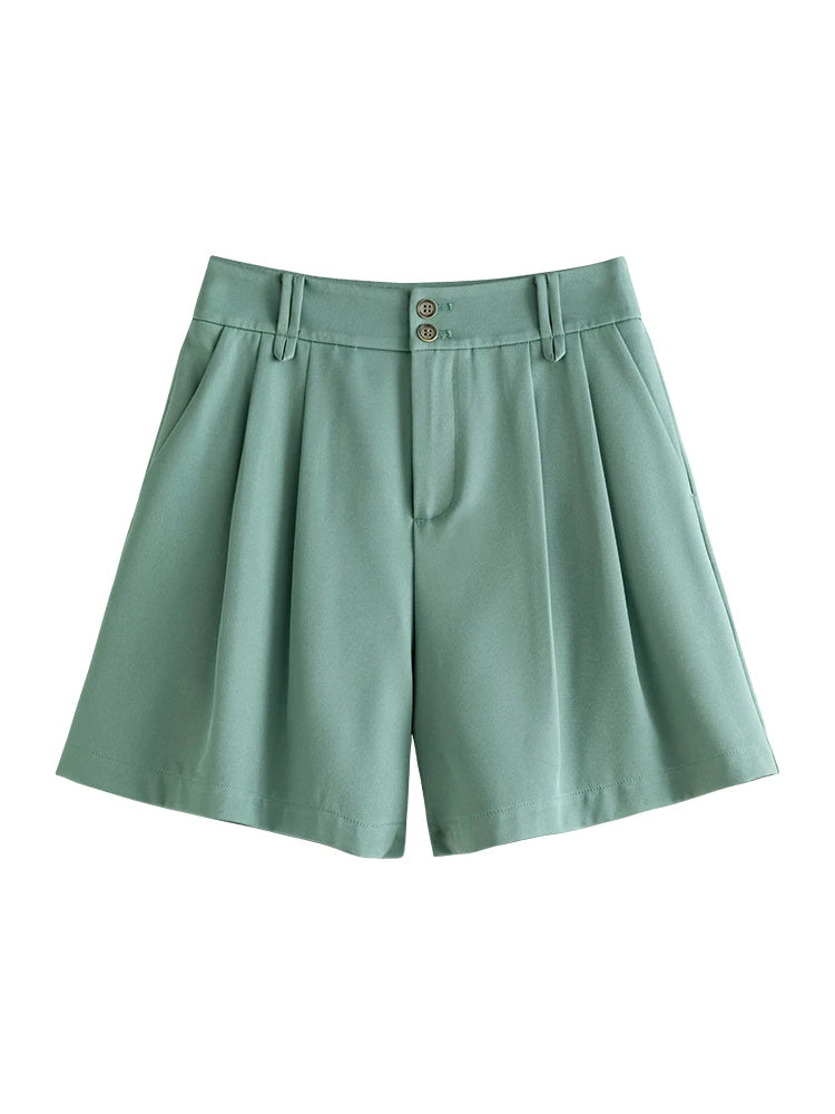 Brown Pleated Belted Bermuda Shorts