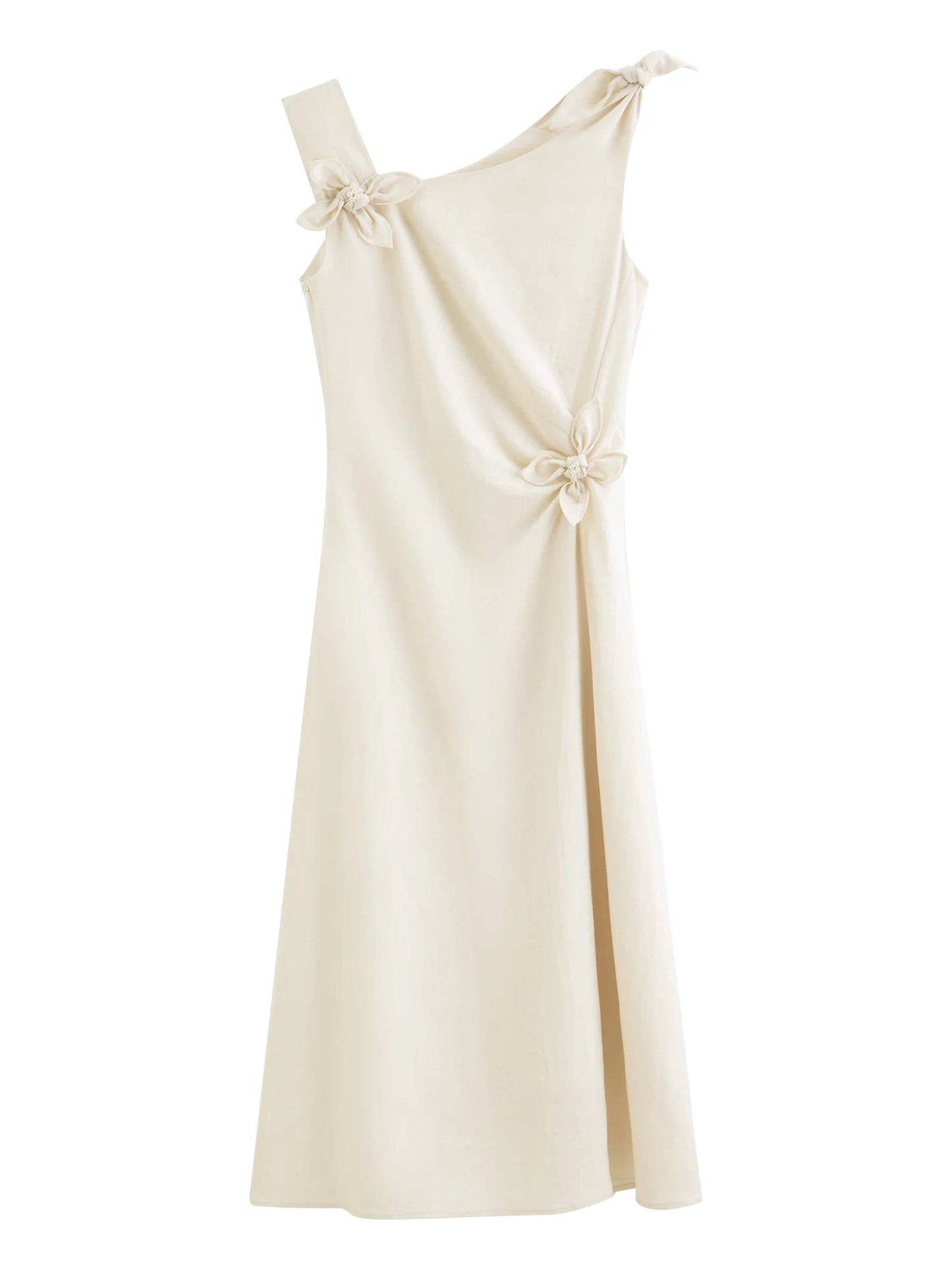 Mint Asymmetric Floral Applique Midi Dress