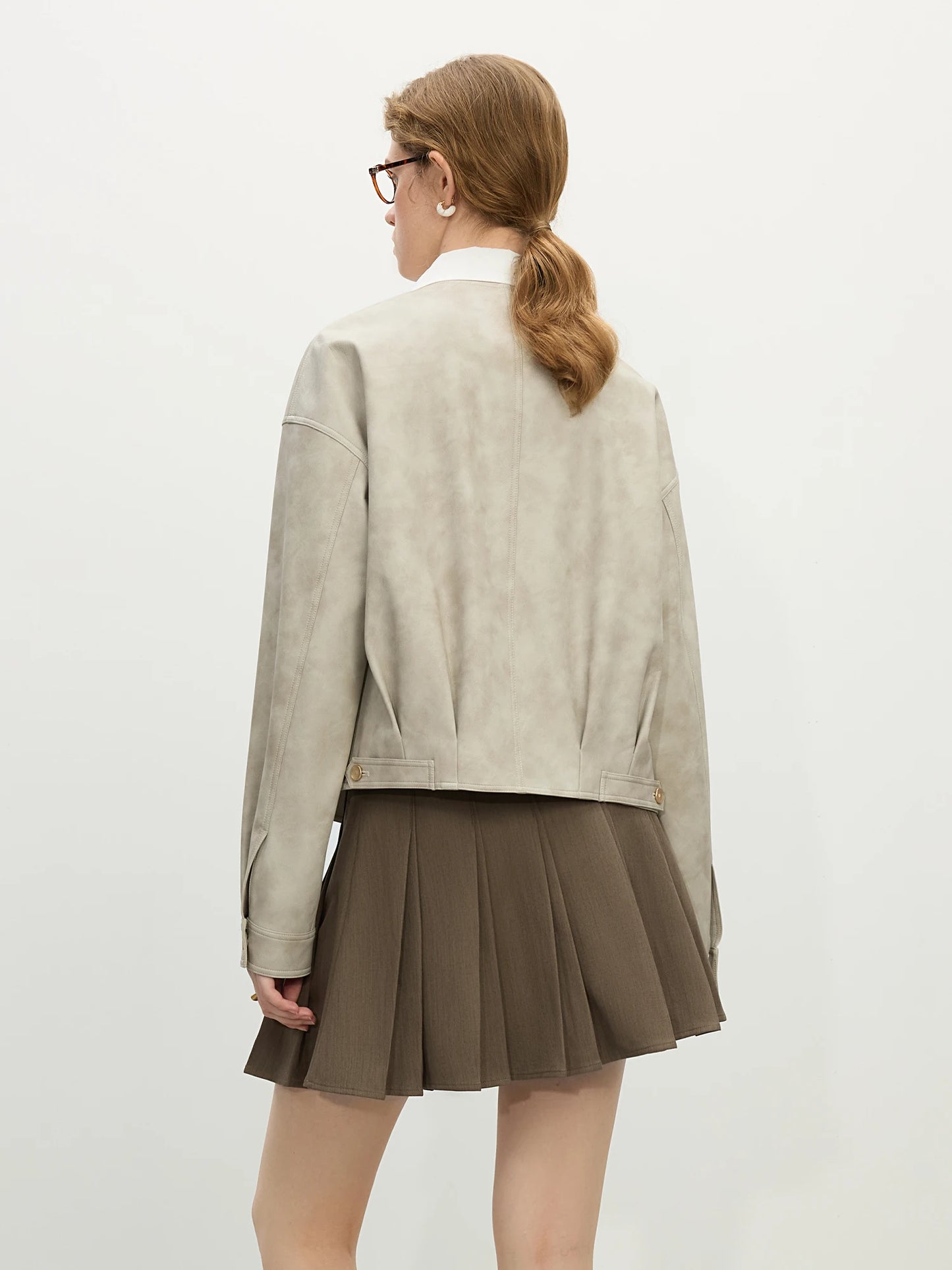 Beige Suede Collarless Jacket