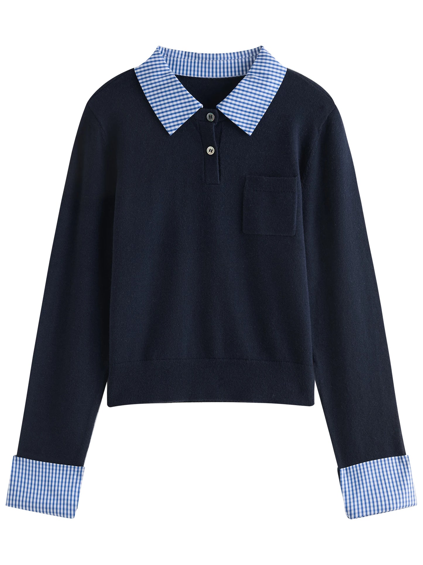 Navy Contrast Collar Polo Knit Top