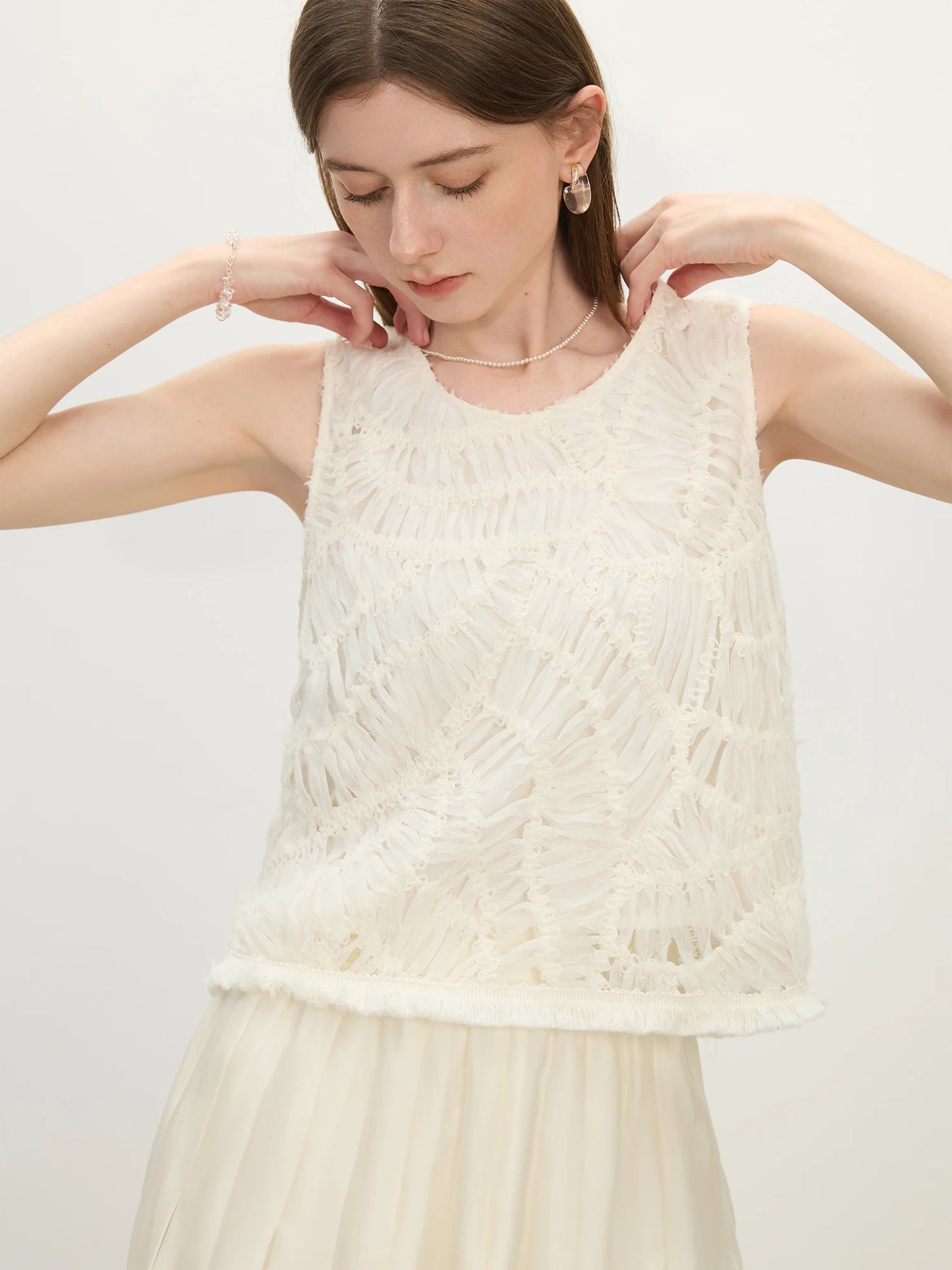 Ivory Textured Sleeveless Knit Top