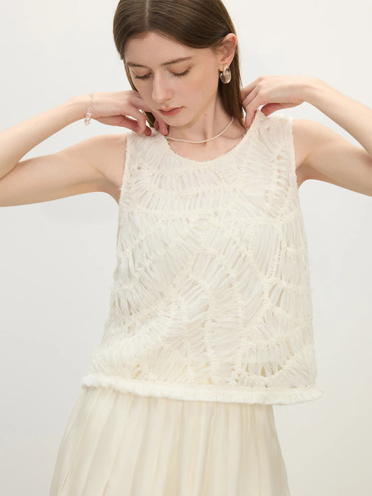 Ivory Textured Sleeveless Knit Top