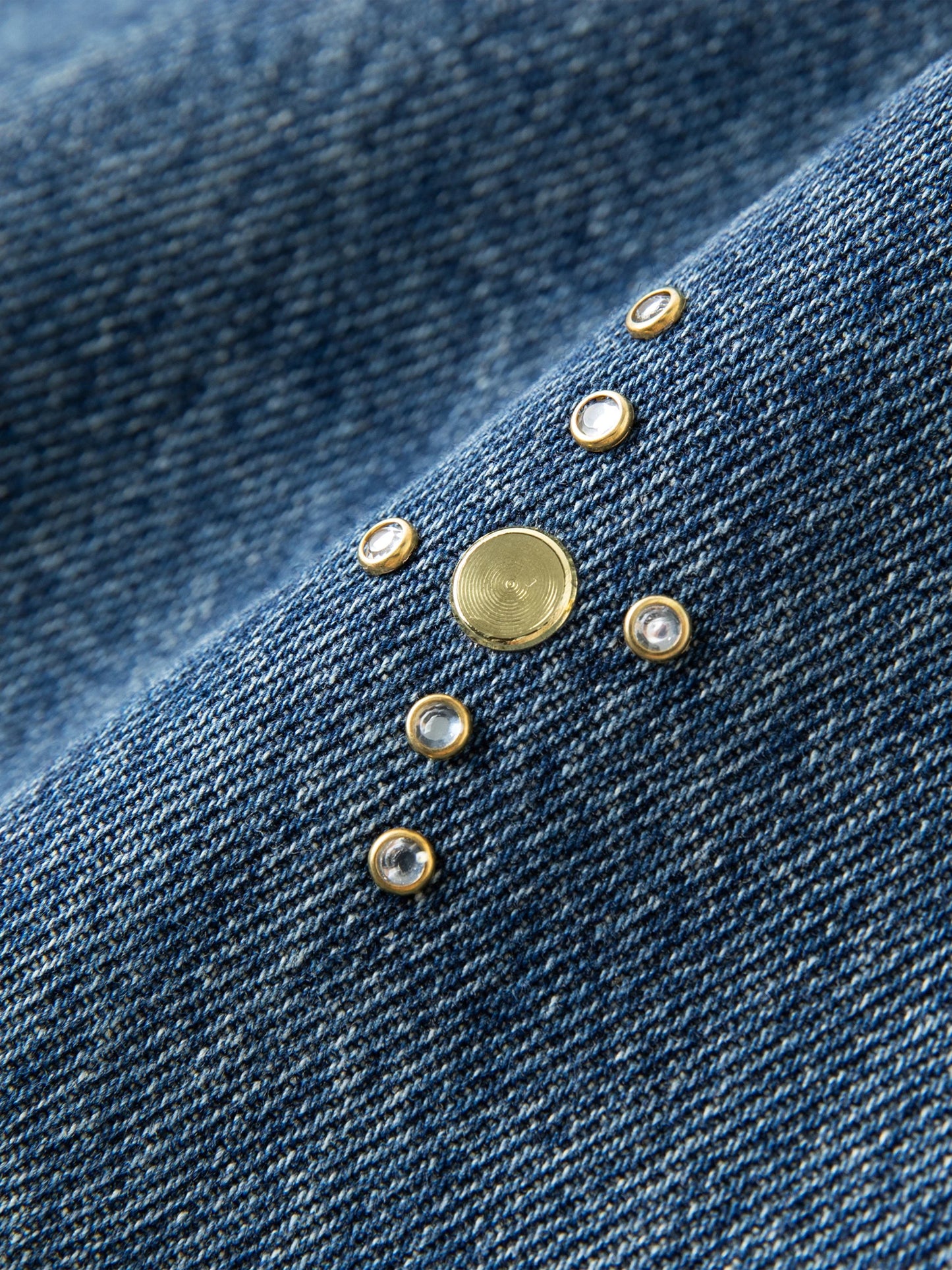Medium Wash Rhinestone Wide Leg Jeans