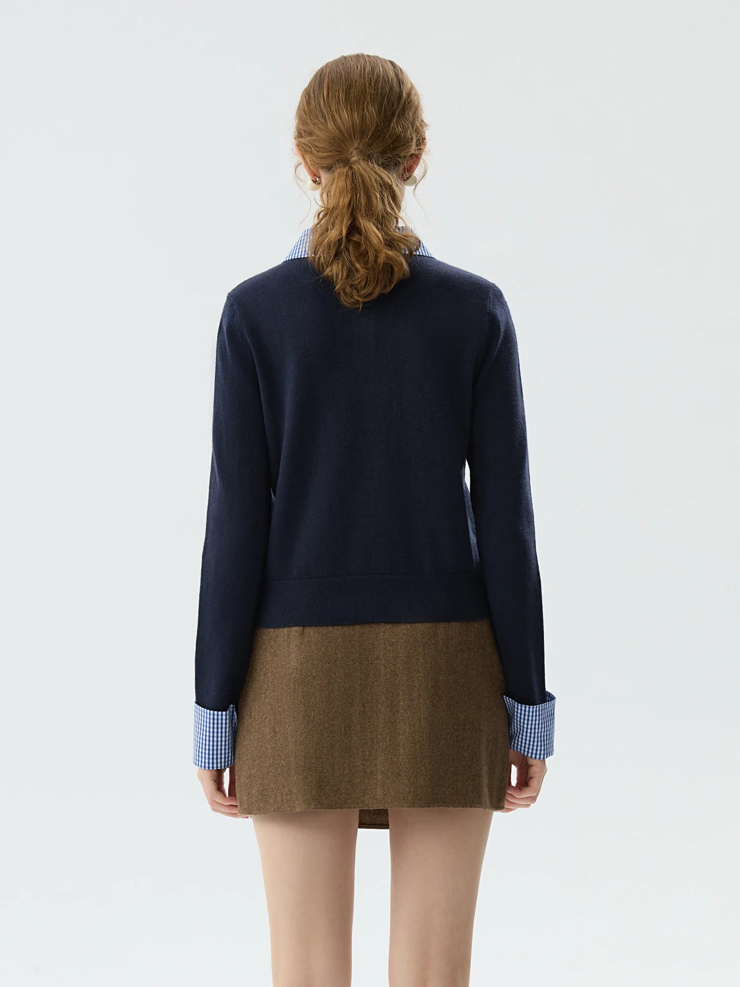 Navy Contrast Collar Polo Knit Top