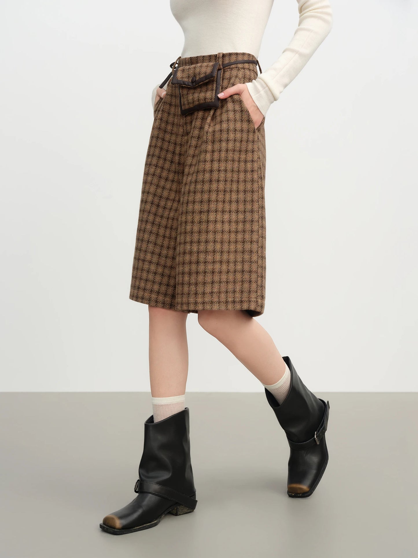 Brown Plaid Cargo Culottes