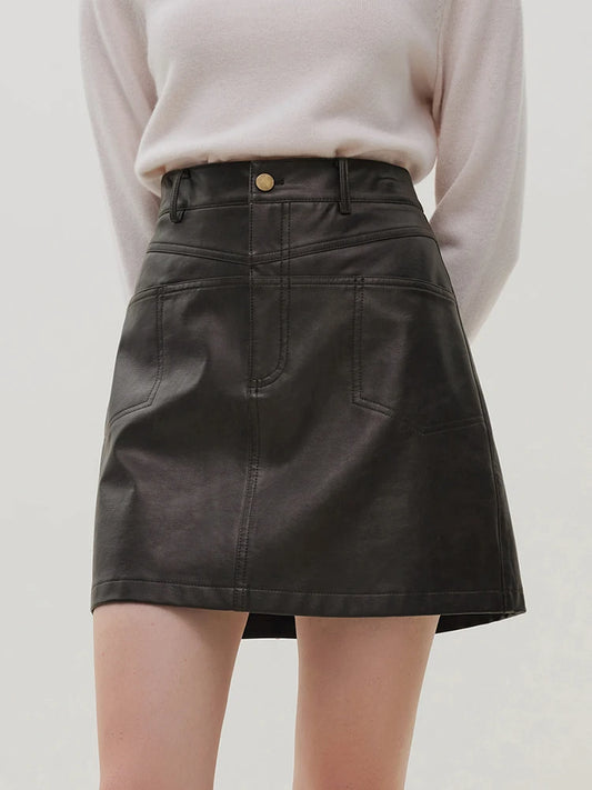 Black Faux Leather A-Line Mini Skirt