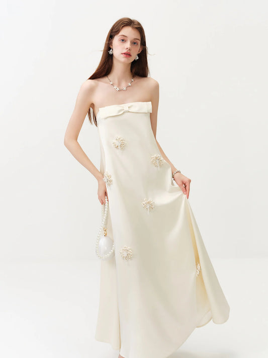 Ivory Strapless Bow Maxi Dress