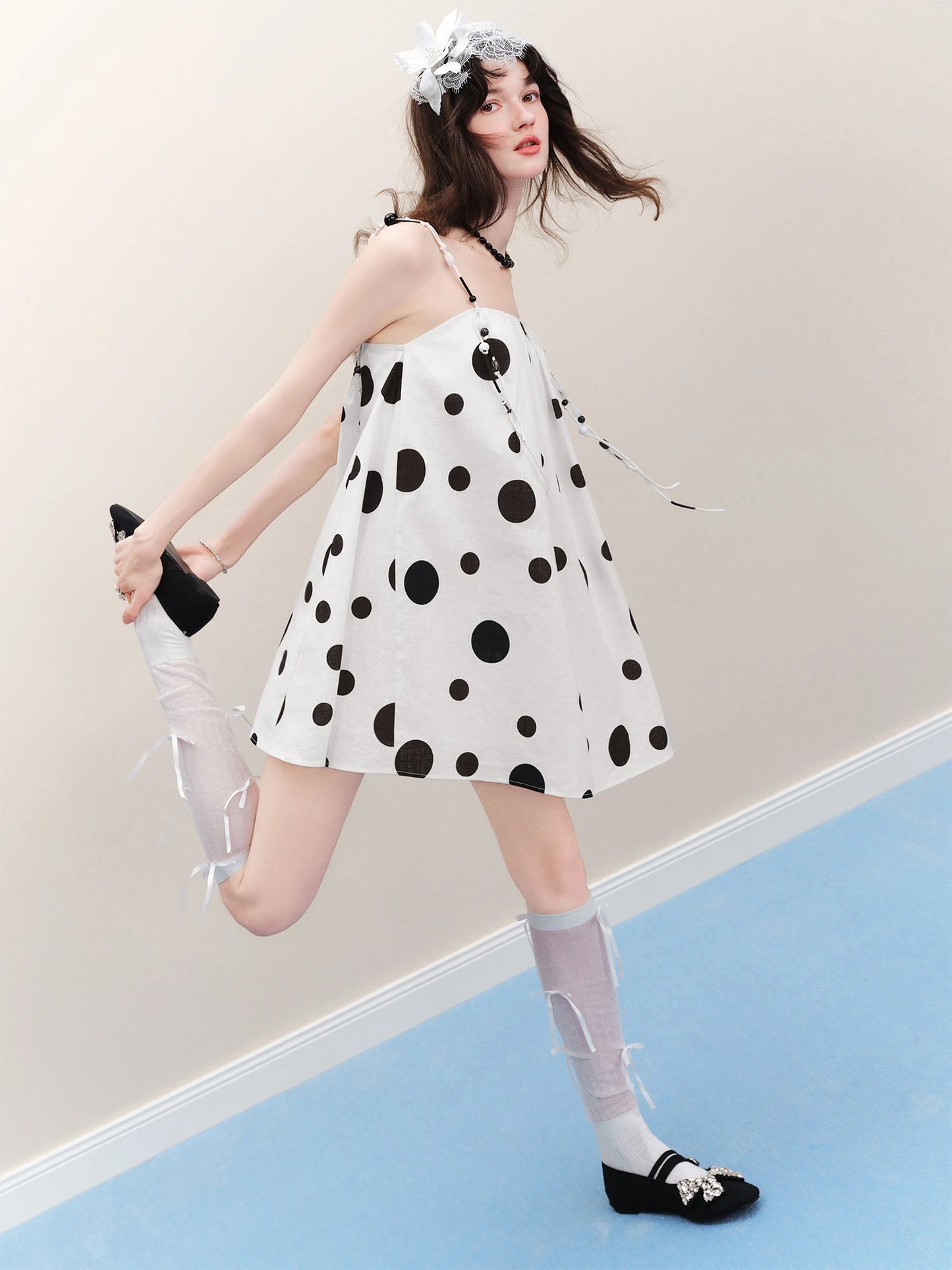 White Black Polka Dot Mini Dress