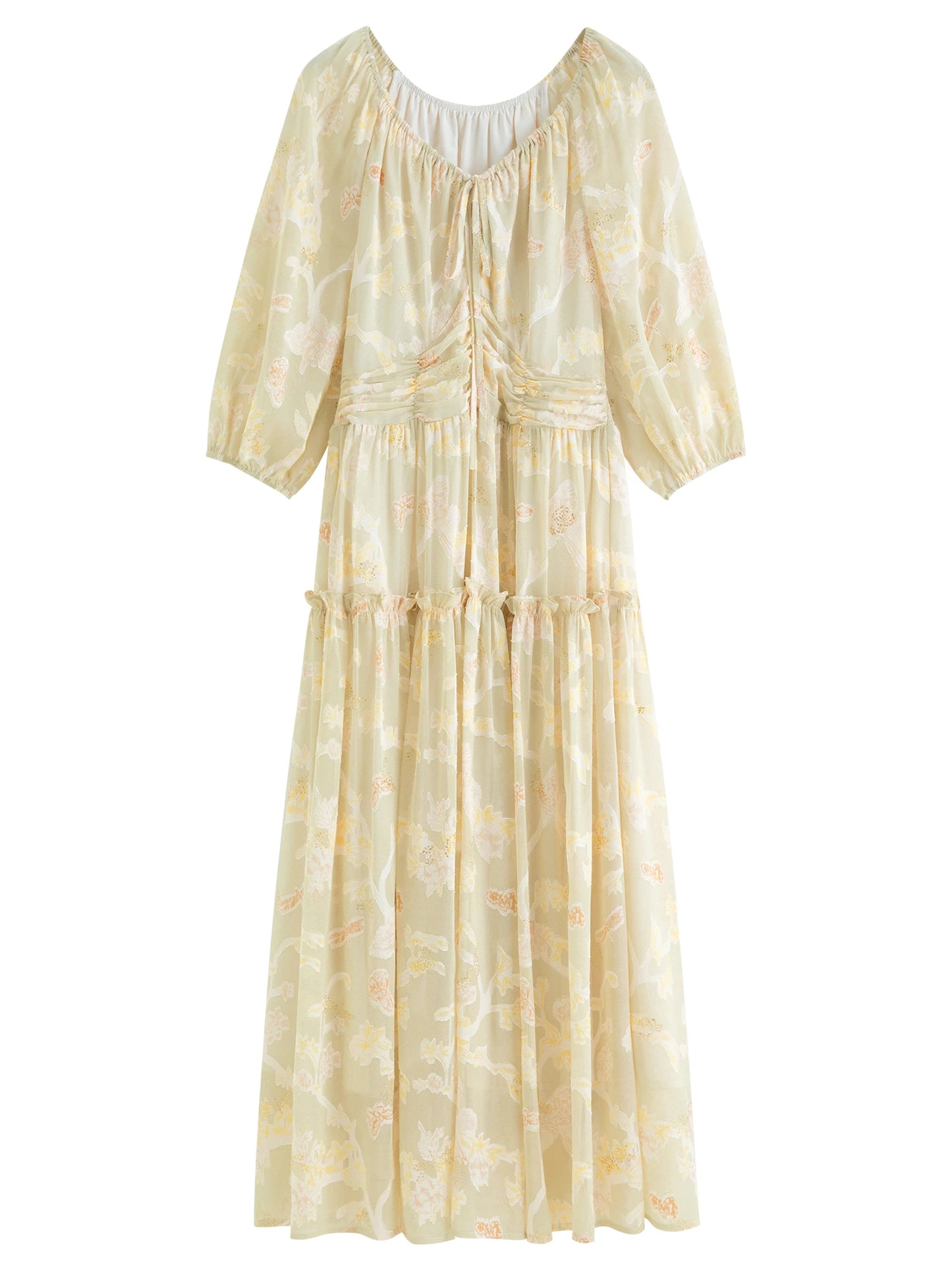 Butter Yellow Floral Puff Sleeve Maxi Dress