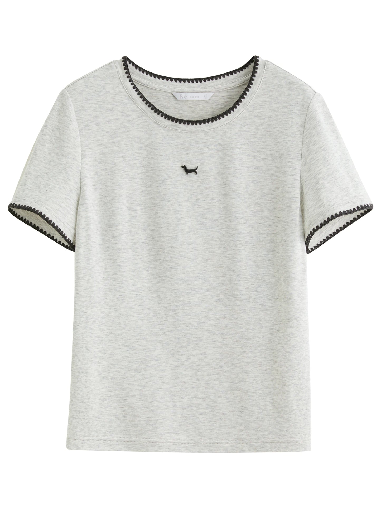 Grey Contrast Trim Fitted Knit Tee