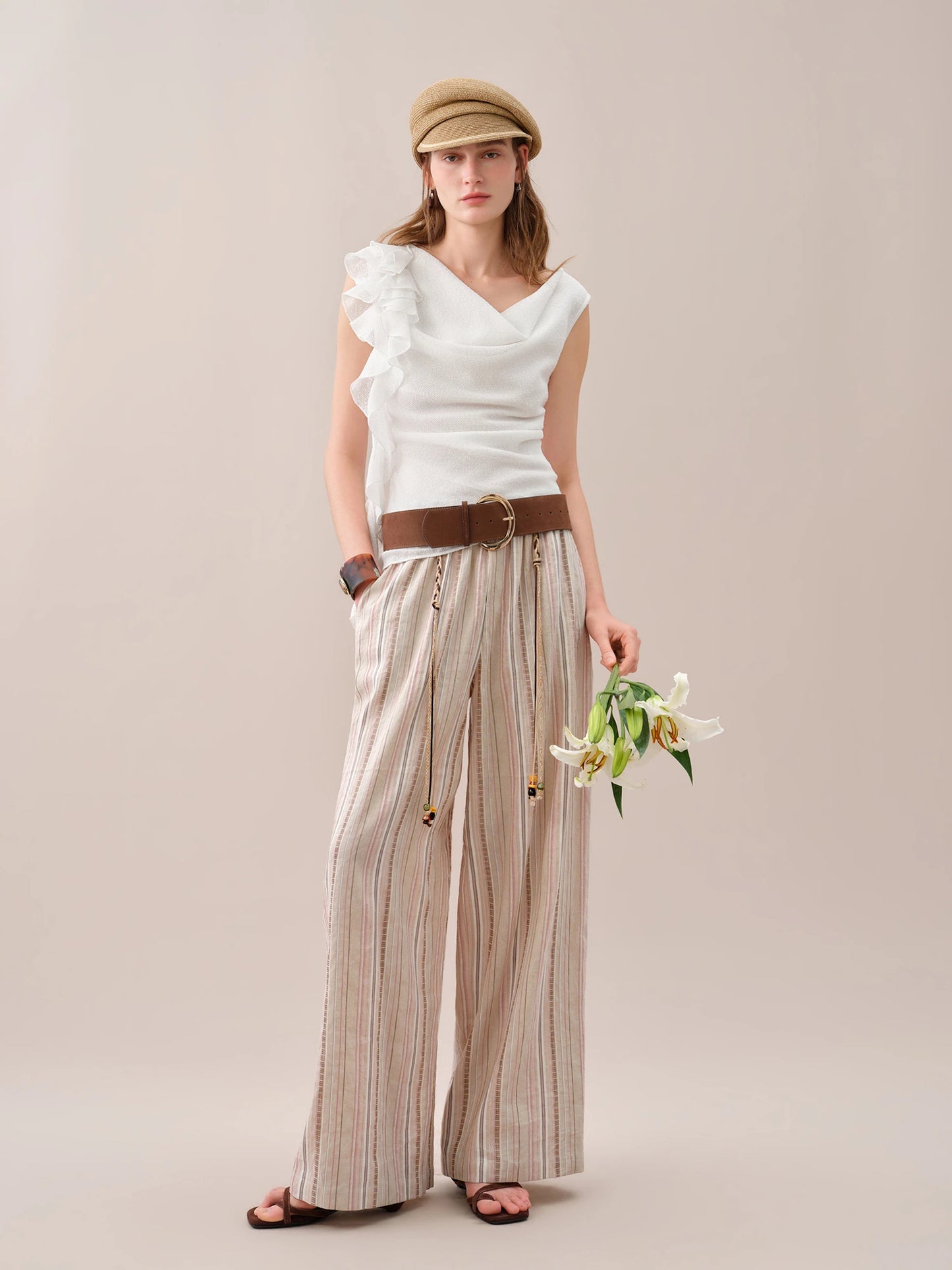 Ivory Cowl Neck Ruffle Top