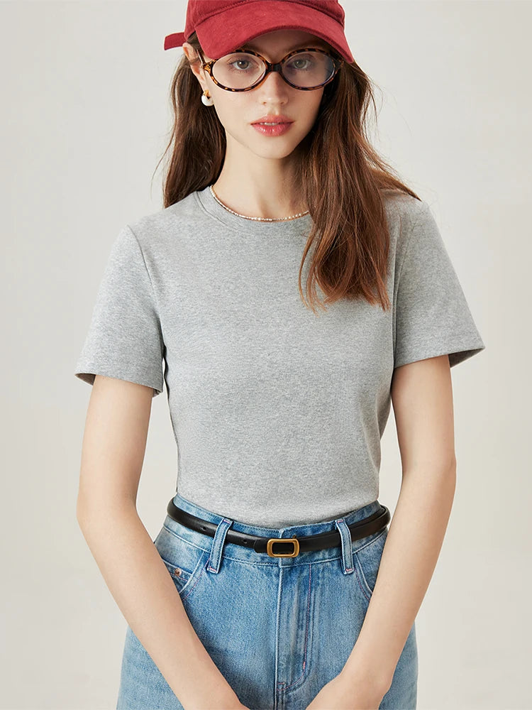 Black Scoop Neck Fitted Cotton Tee