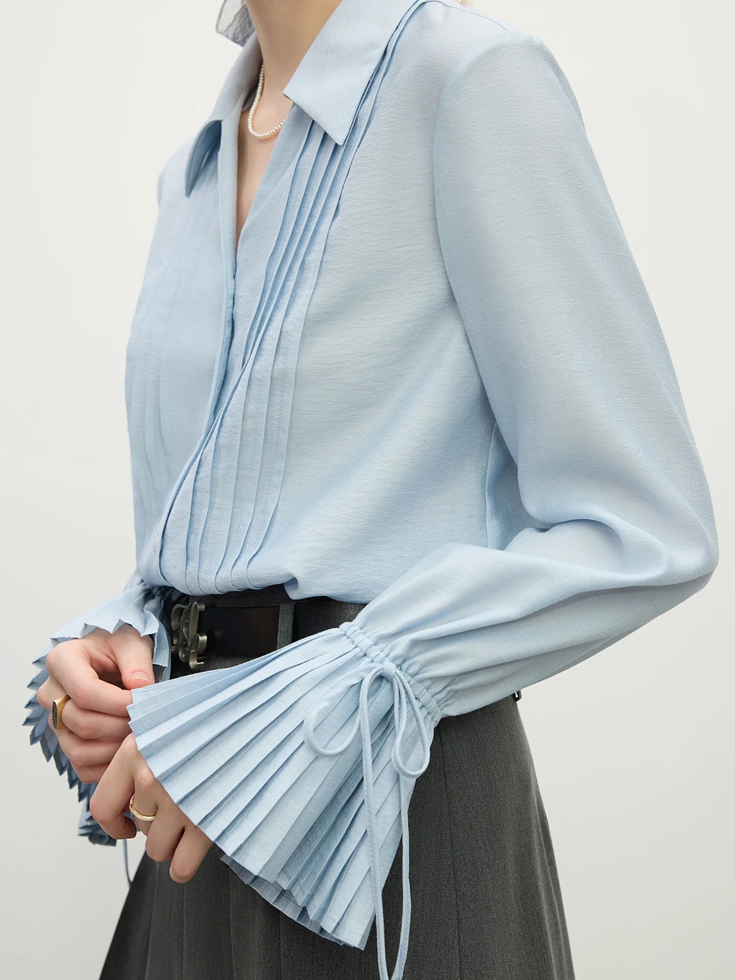Pale Blue Pleated Sleeve Blouse