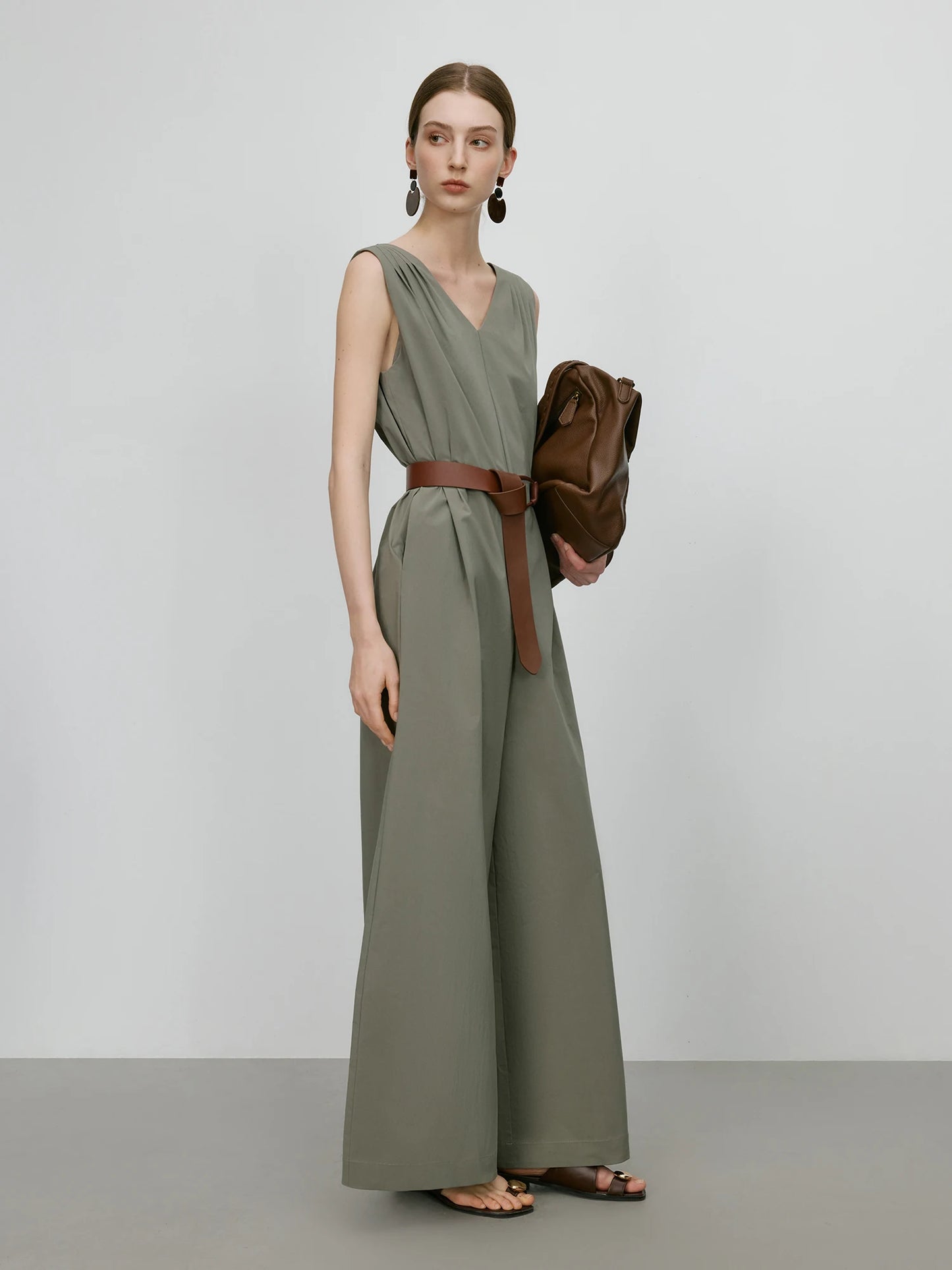 Sage Belted Wide Leg Jumpsuit
