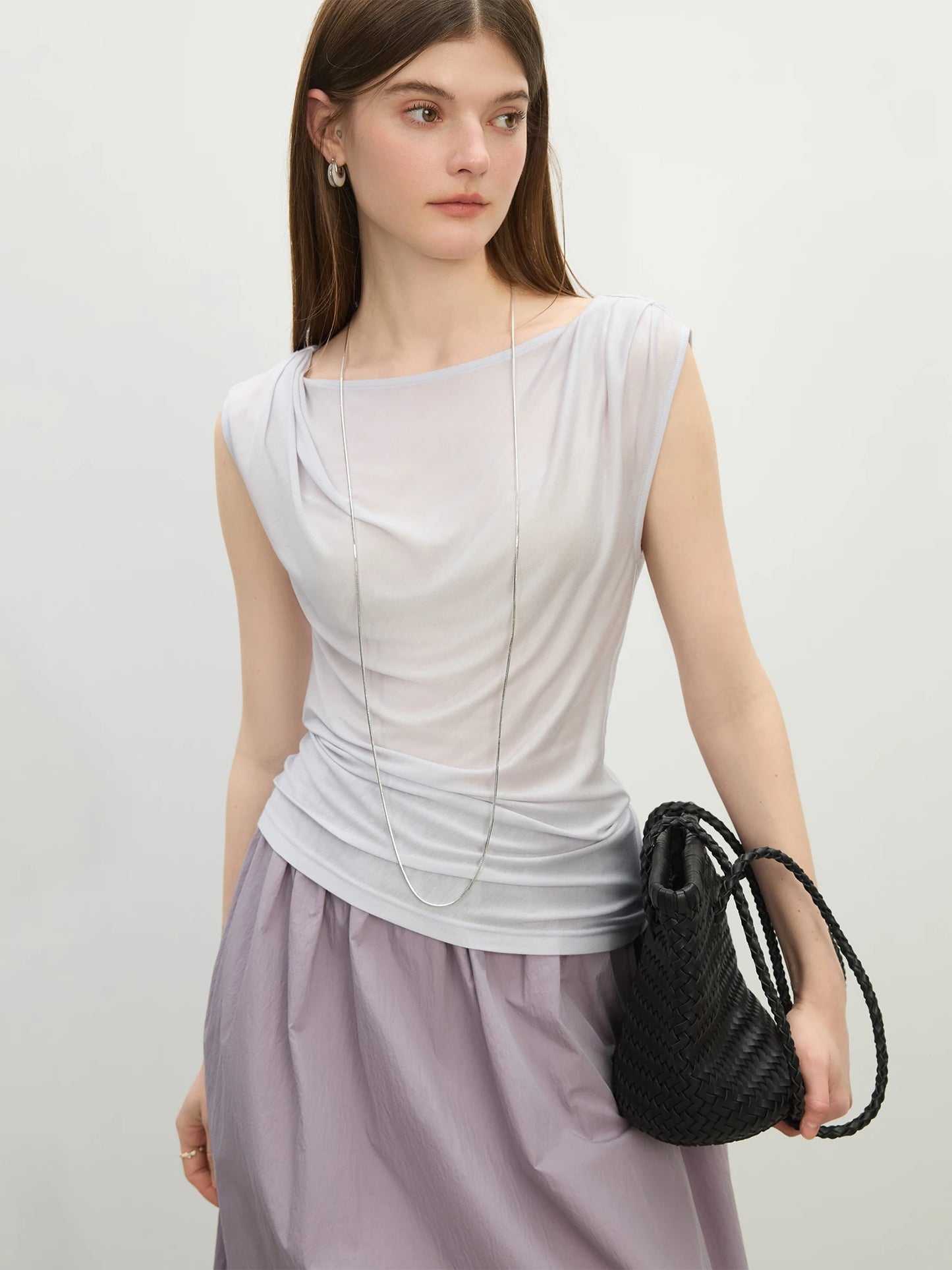 Black Draped Sleeveless Lyocell Top