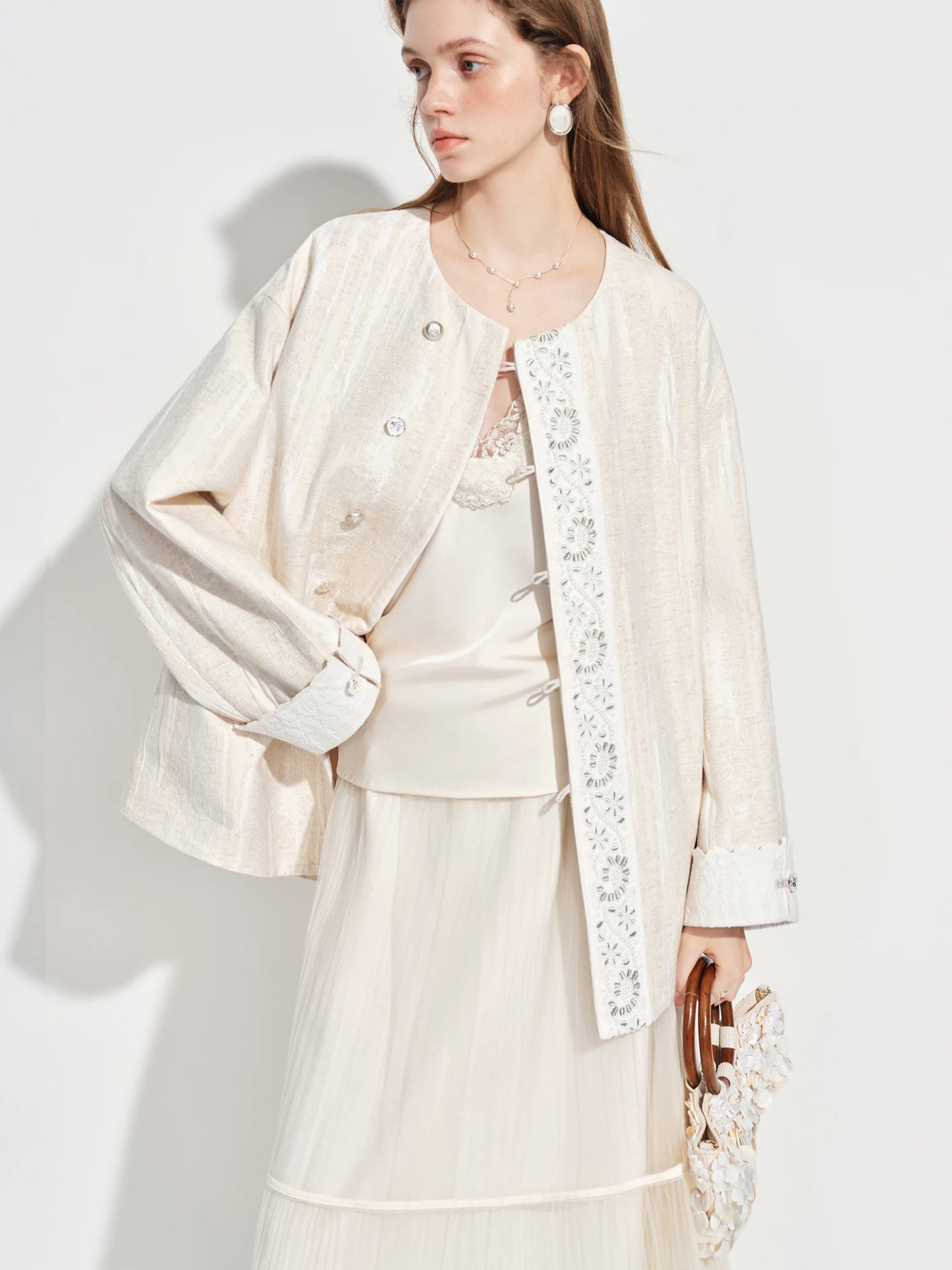 Pale Blue Floral Jacquard Jacket