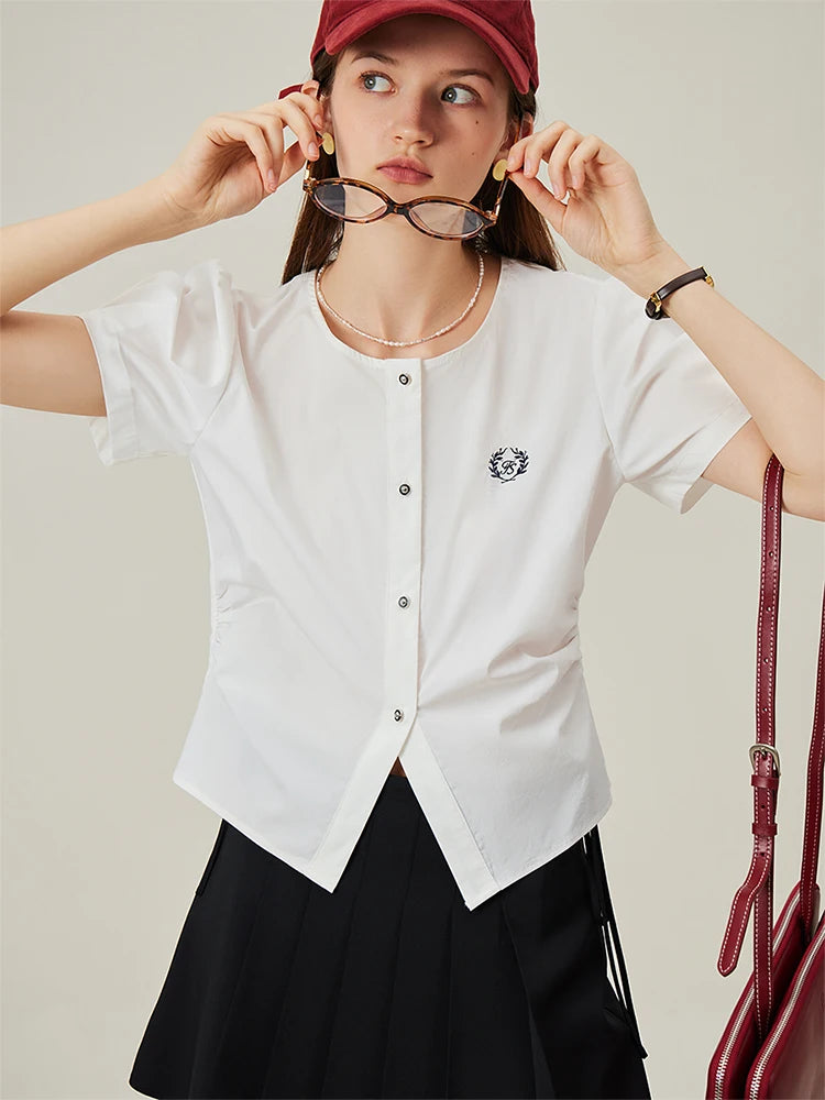 Pale Blue Short Sleeve Button Blouse