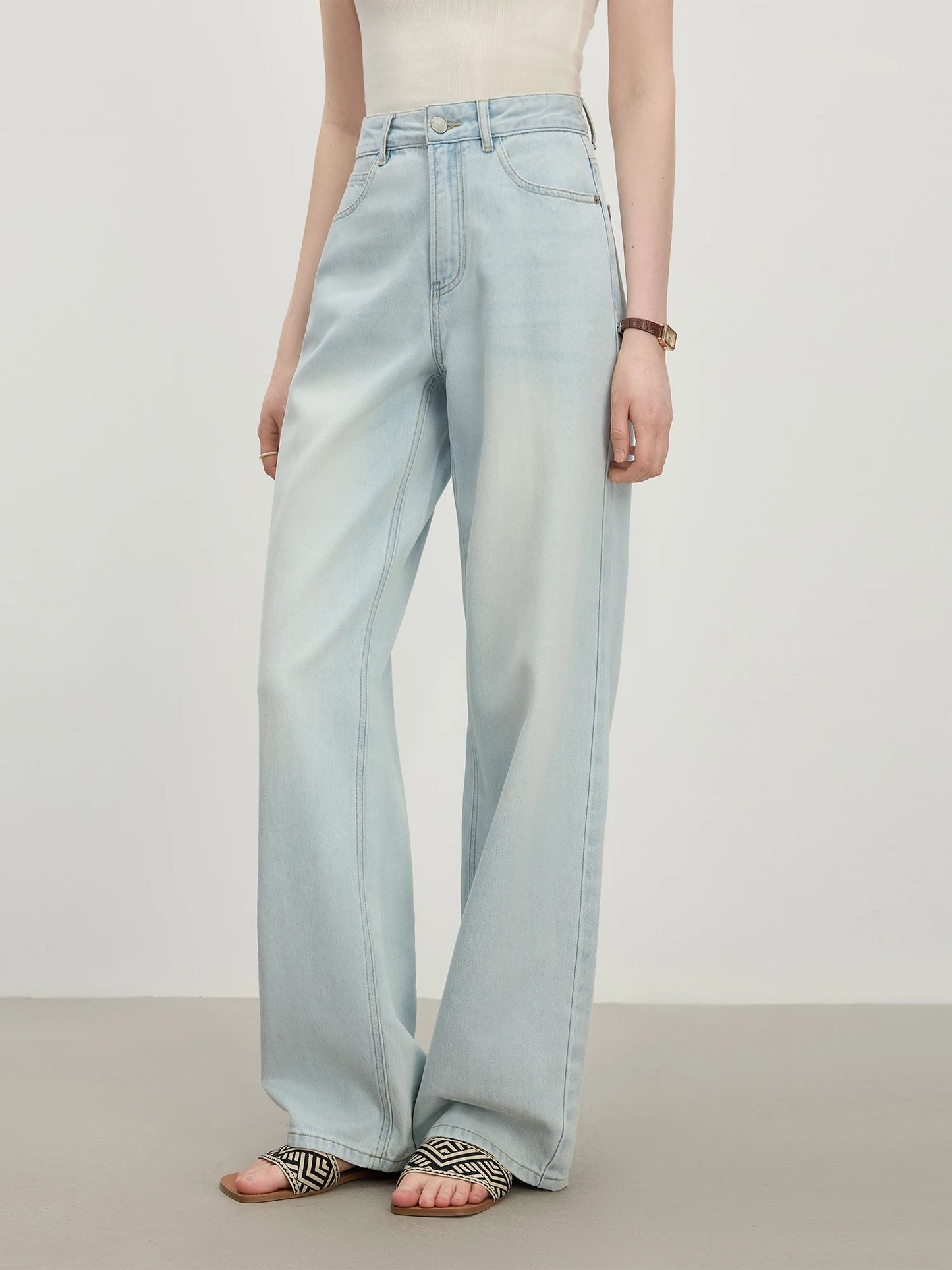Pale Blue Tailored Wide Leg Jeans