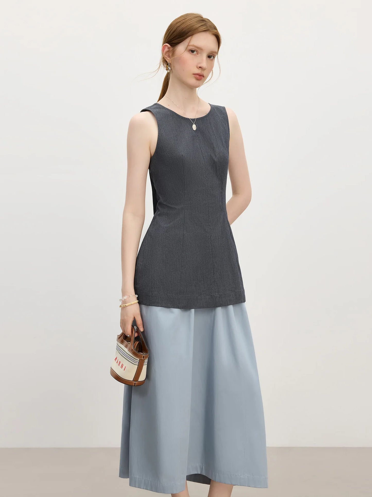 Charcoal Linen Sleeveless Tunic Top