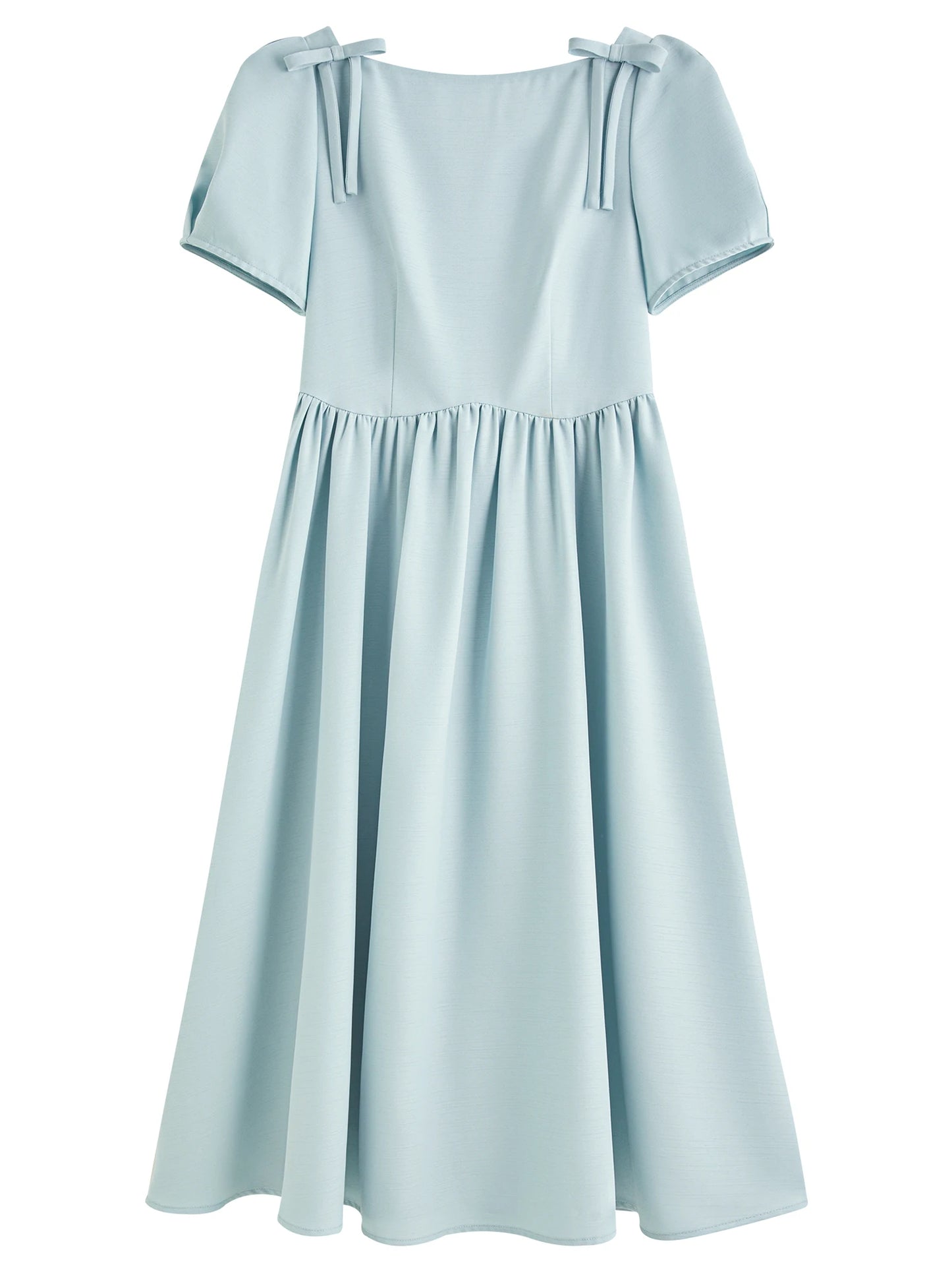Pale Blue Puff Sleeve Midi Dress