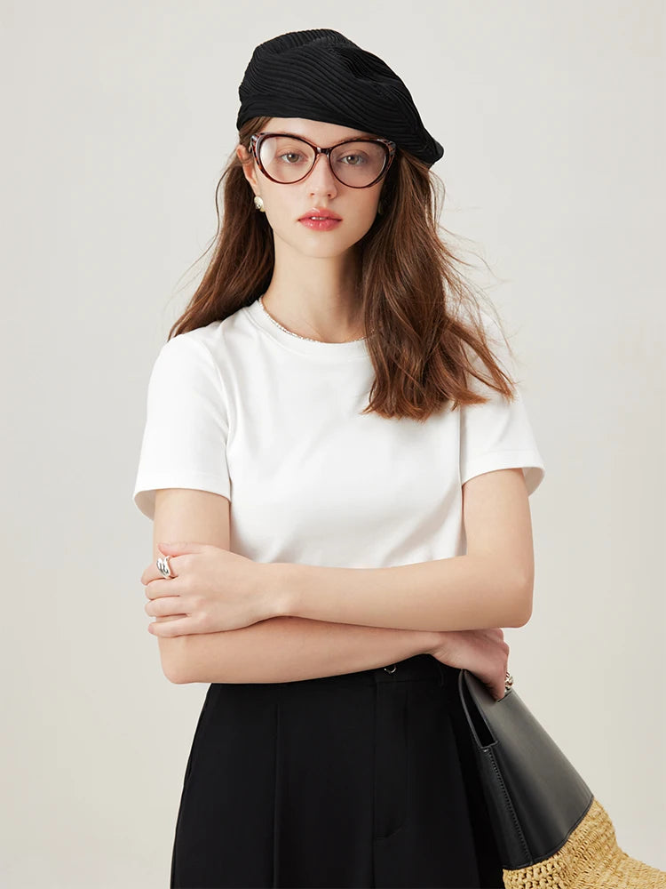 Black Scoop Neck Fitted Cotton Tee