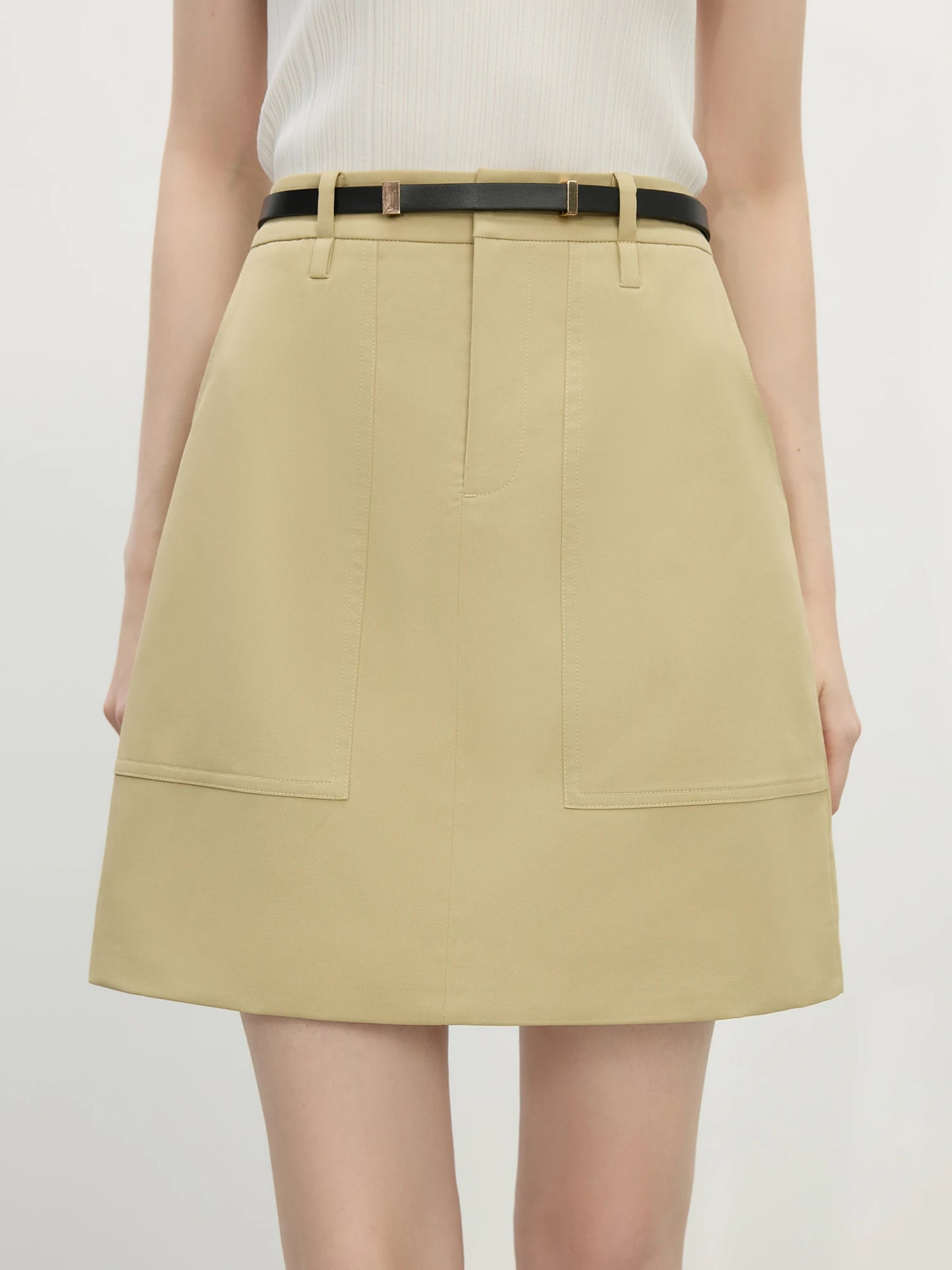 Ivory Linen Belted Mini Skirt