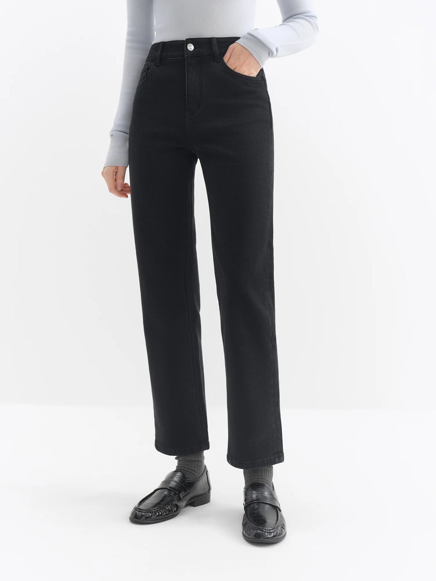 Black High Waist Straight Jeans