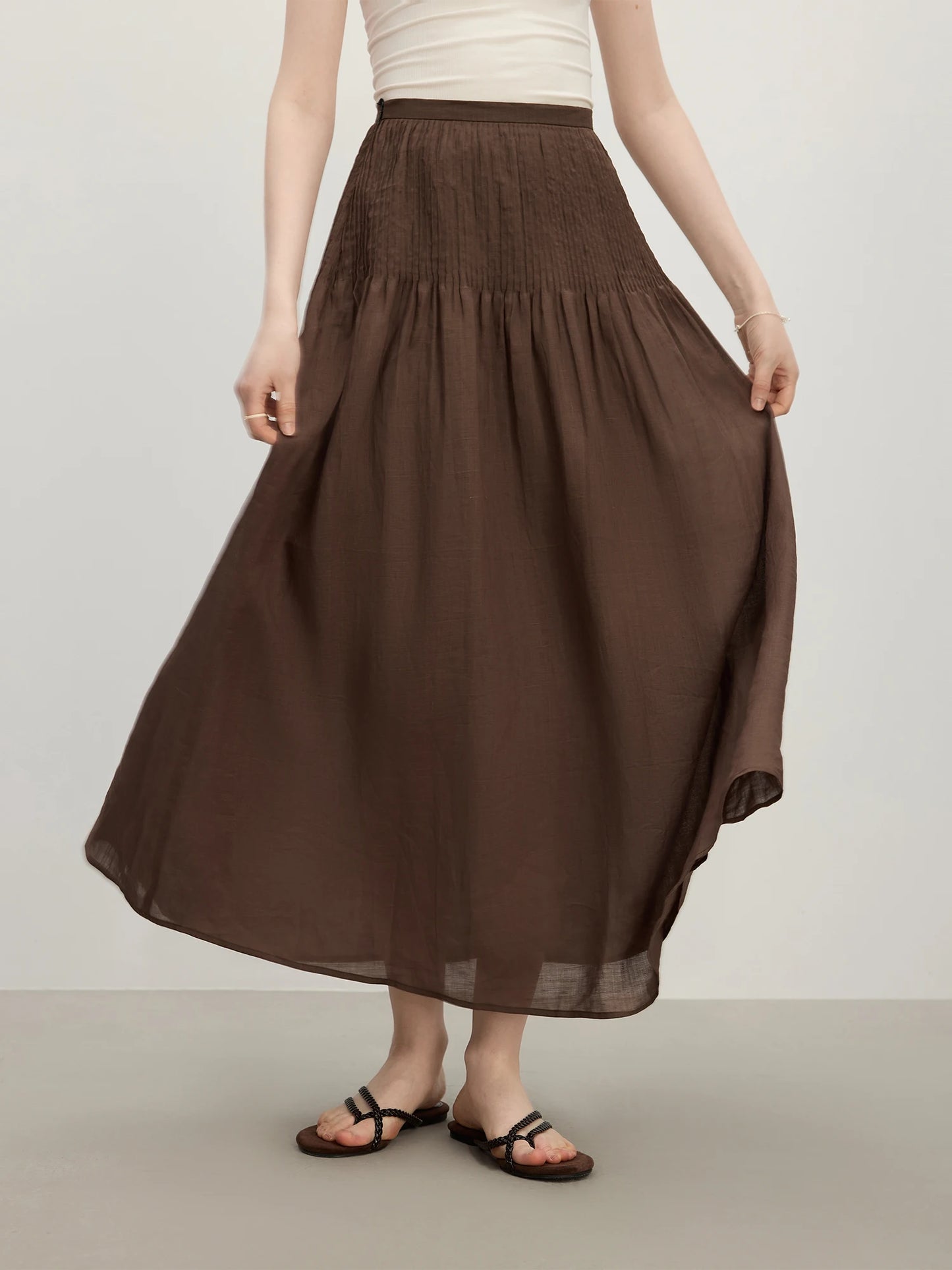 Brown Tiered Chiffon Maxi Skirt