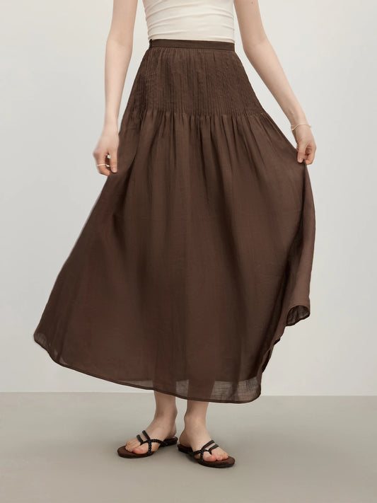 Brown Tiered Chiffon Maxi Skirt