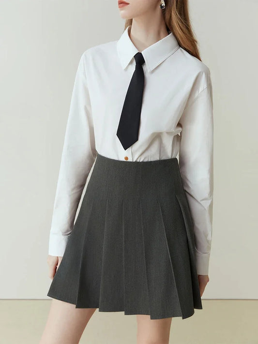 Charcoal Pleated Uniform Mini Skirt