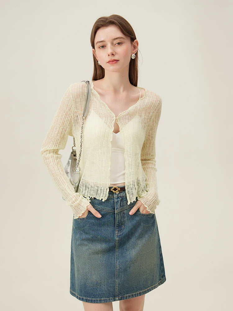 Lilac Sheer Ribbed Knit Cardigan
