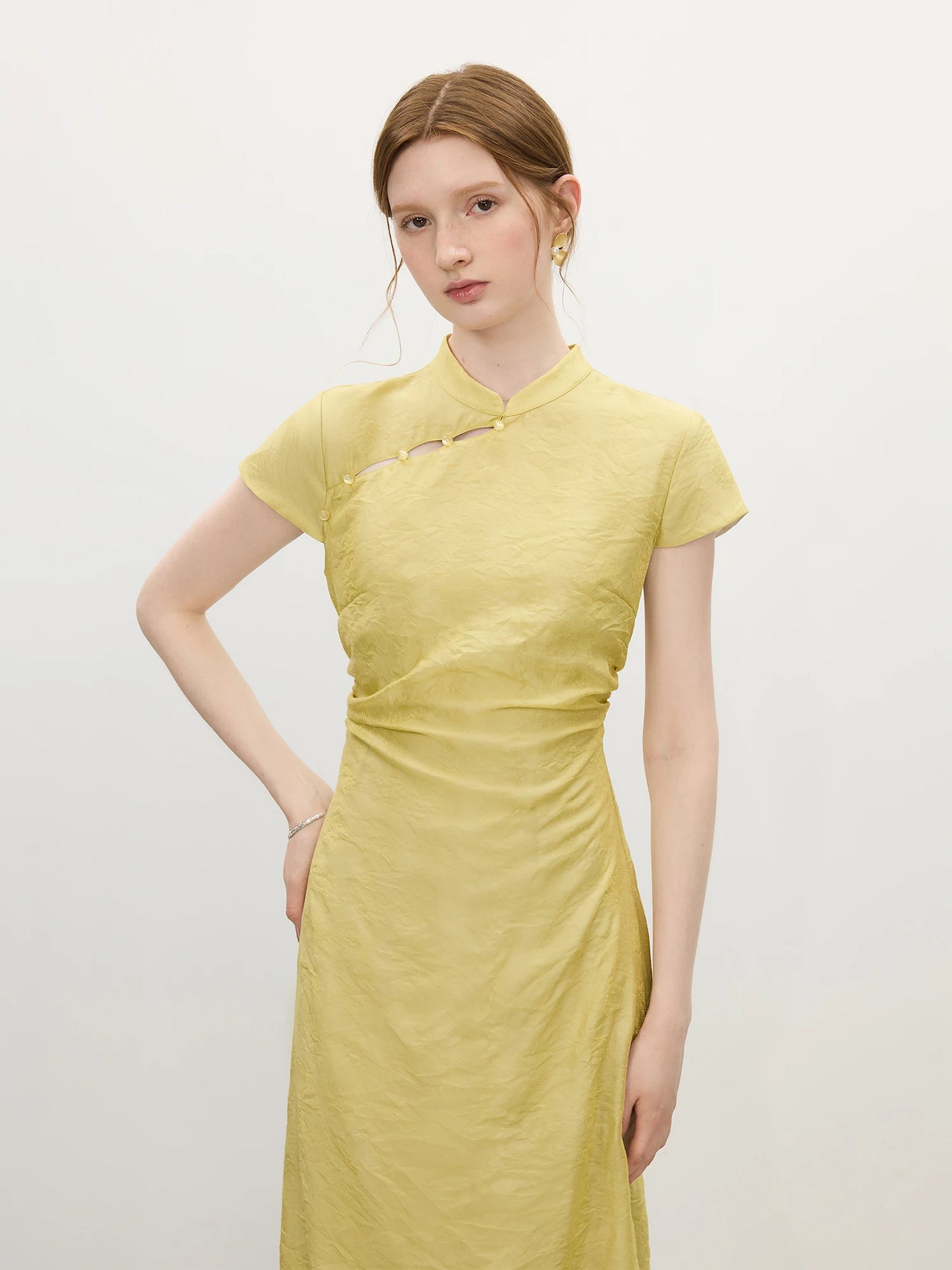 Lime Green Cheongsam Layered Midi Dress